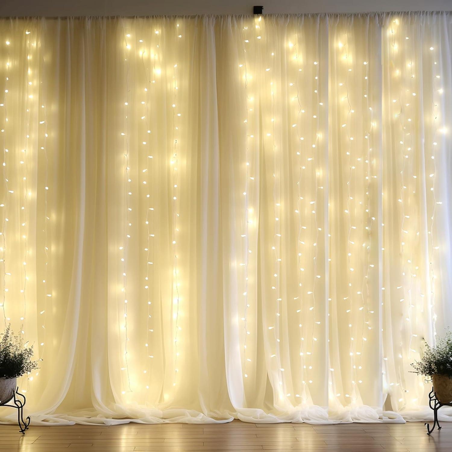 Cortina de Chiffon Beige con Luces LED 2 Paneles 5x10 pies