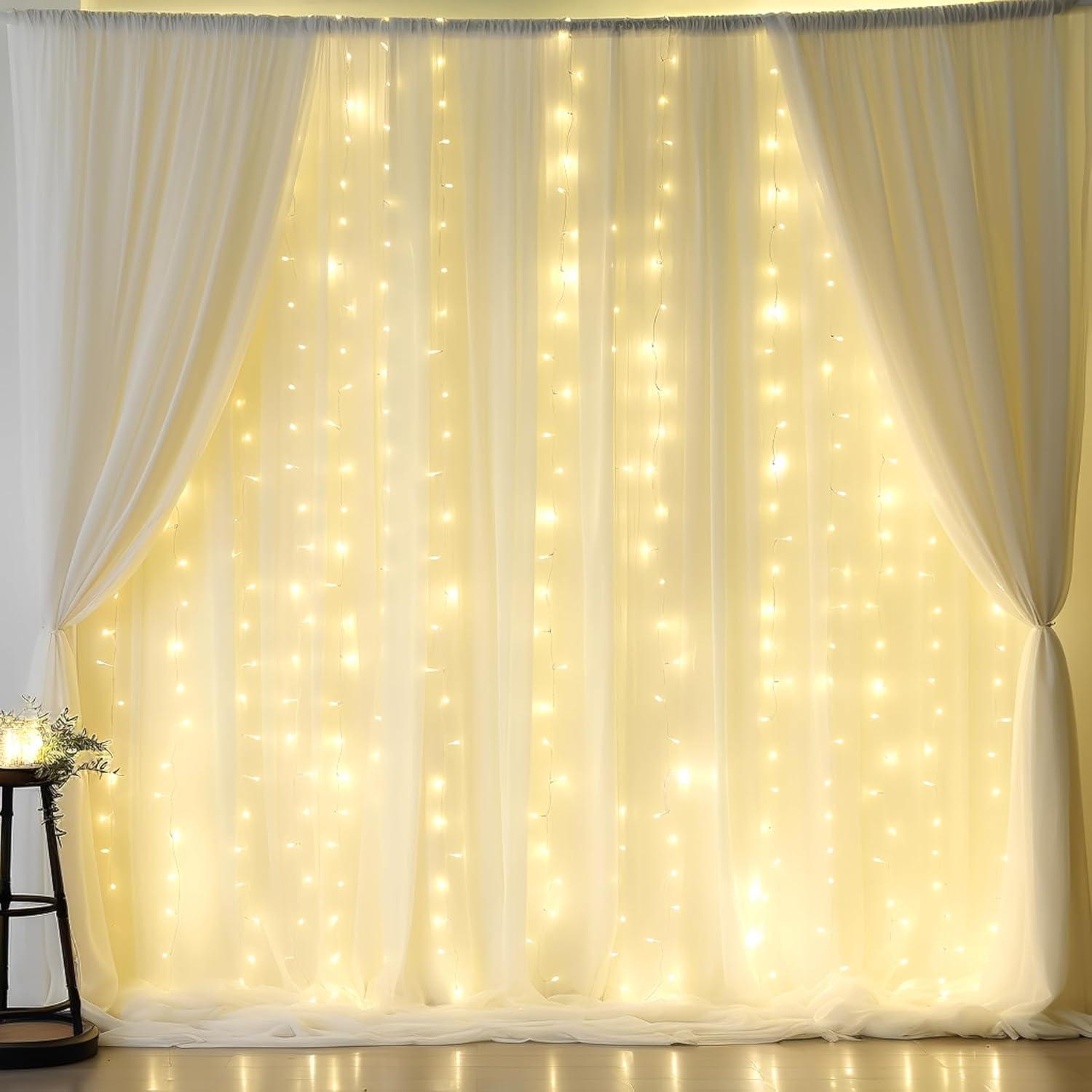 Cortina de Chiffon Beige con Luces LED 2 Paneles 5x10 pies