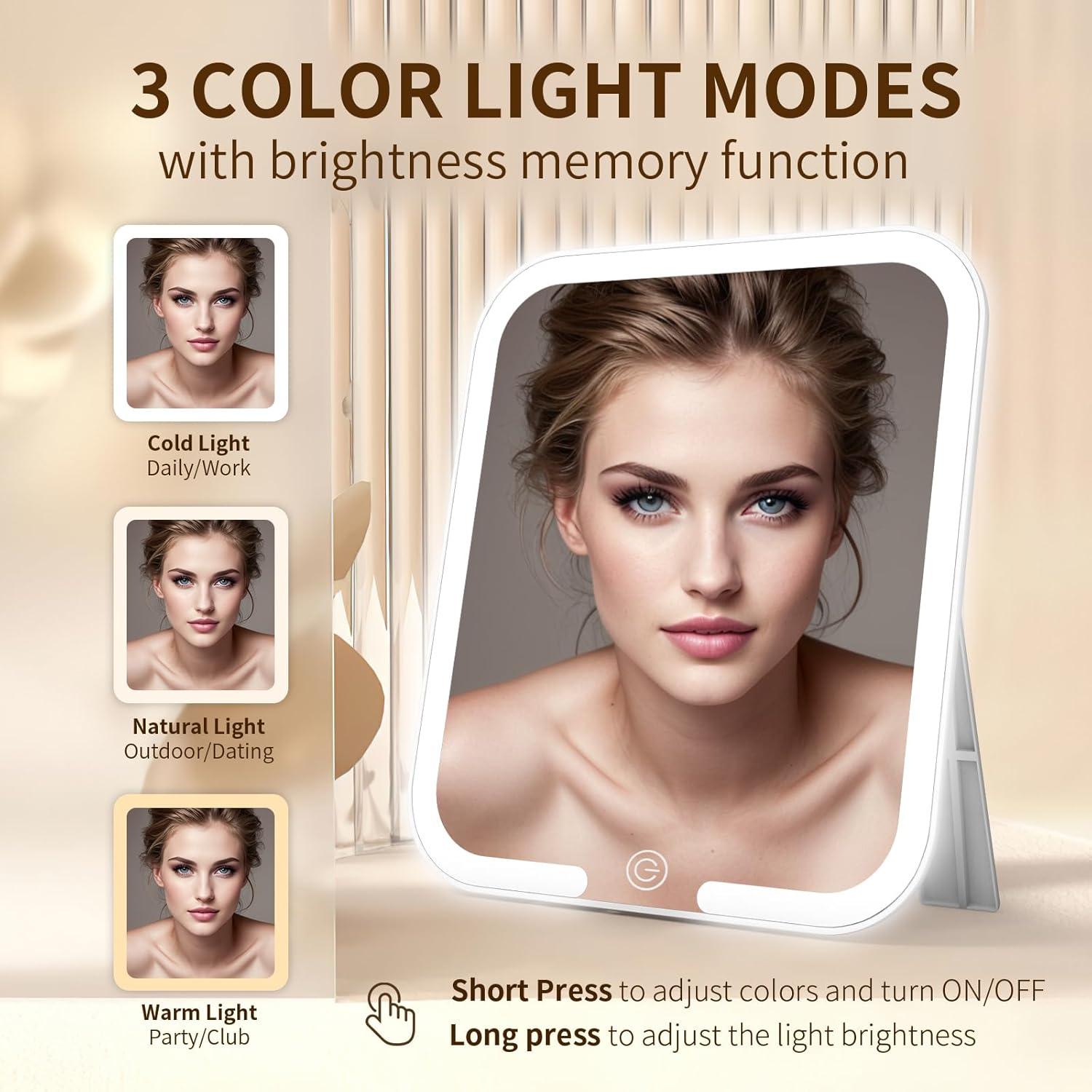 Espejo de Maquillaje Jadazror Iluminado 23x20 cm Plegable