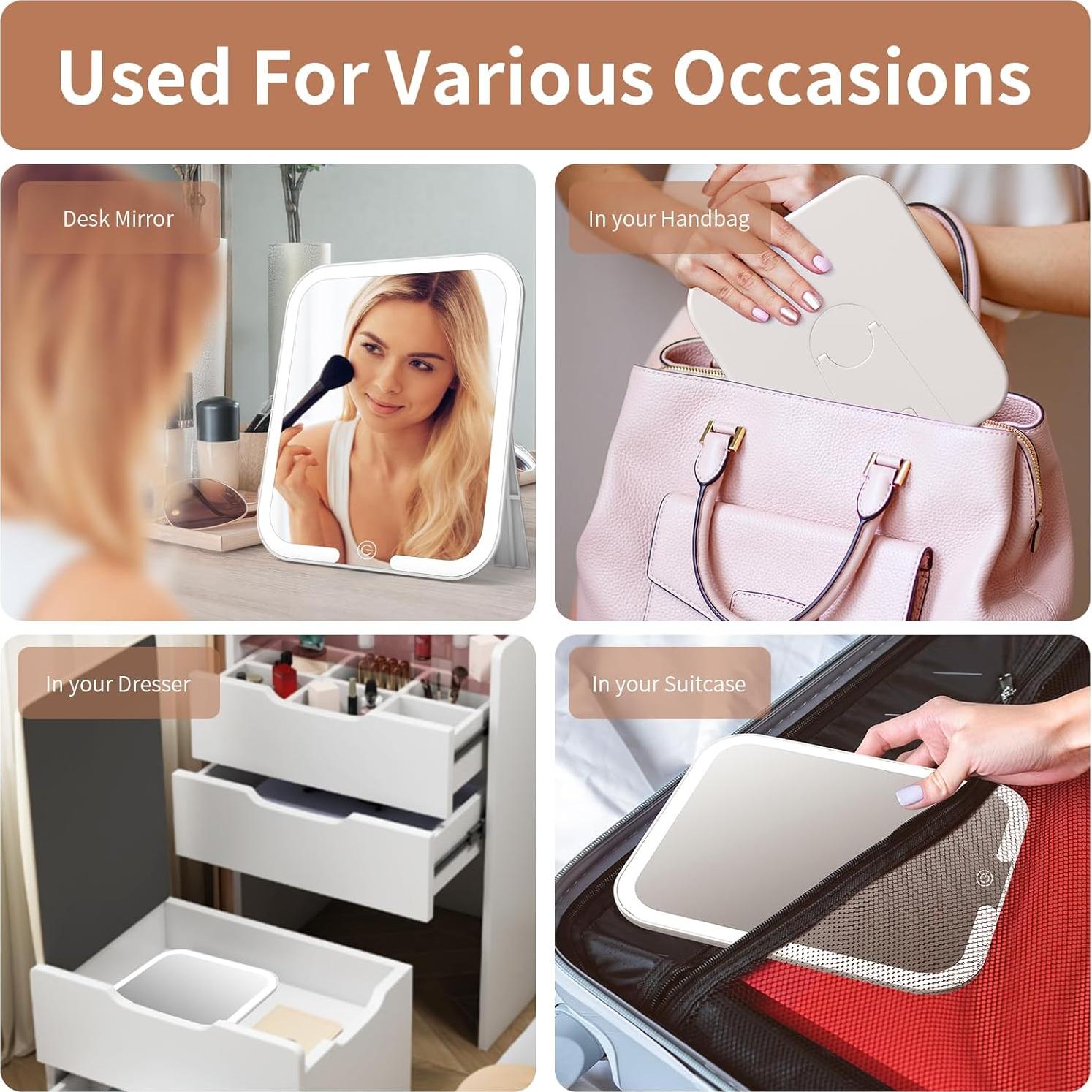 Espejo de Maquillaje Jadazror Iluminado 23x20 cm Plegable