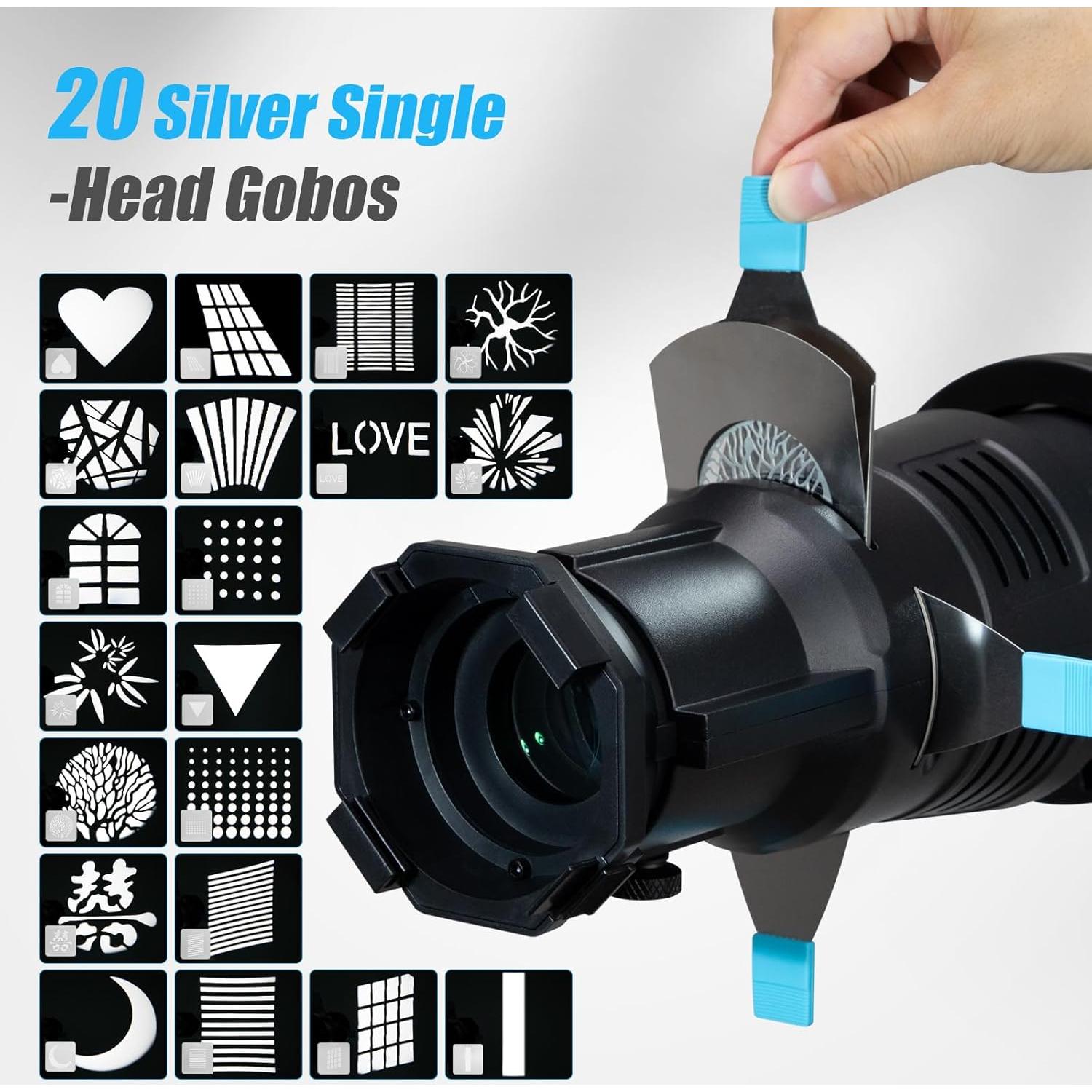 Kit Snoot Óptico Cónico NULBOFU para Montura Bowens con 20 Gobos y 4 Filtros