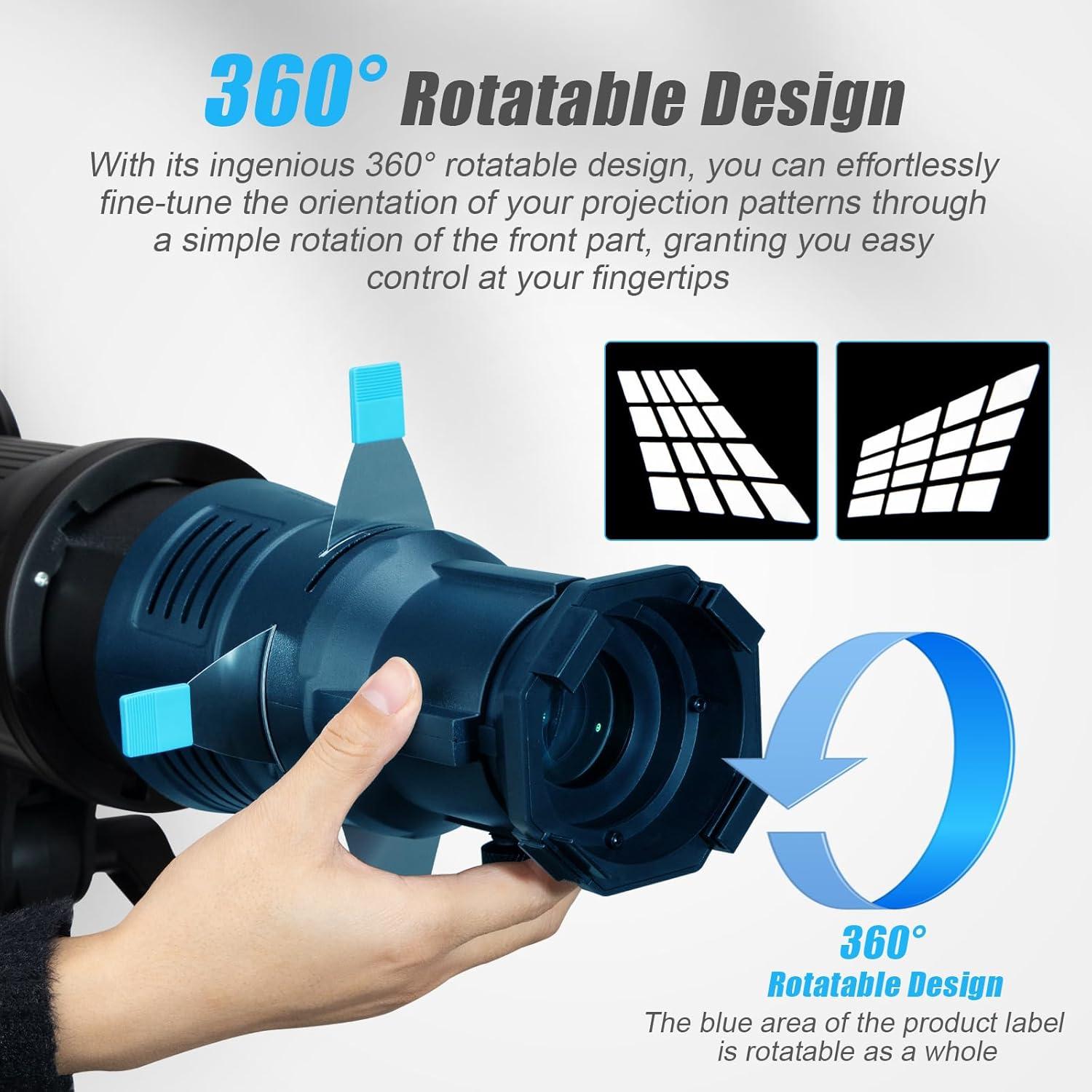 Kit Snoot Óptico Cónico NULBOFU para Montura Bowens con 20 Gobos y 4 Filtros