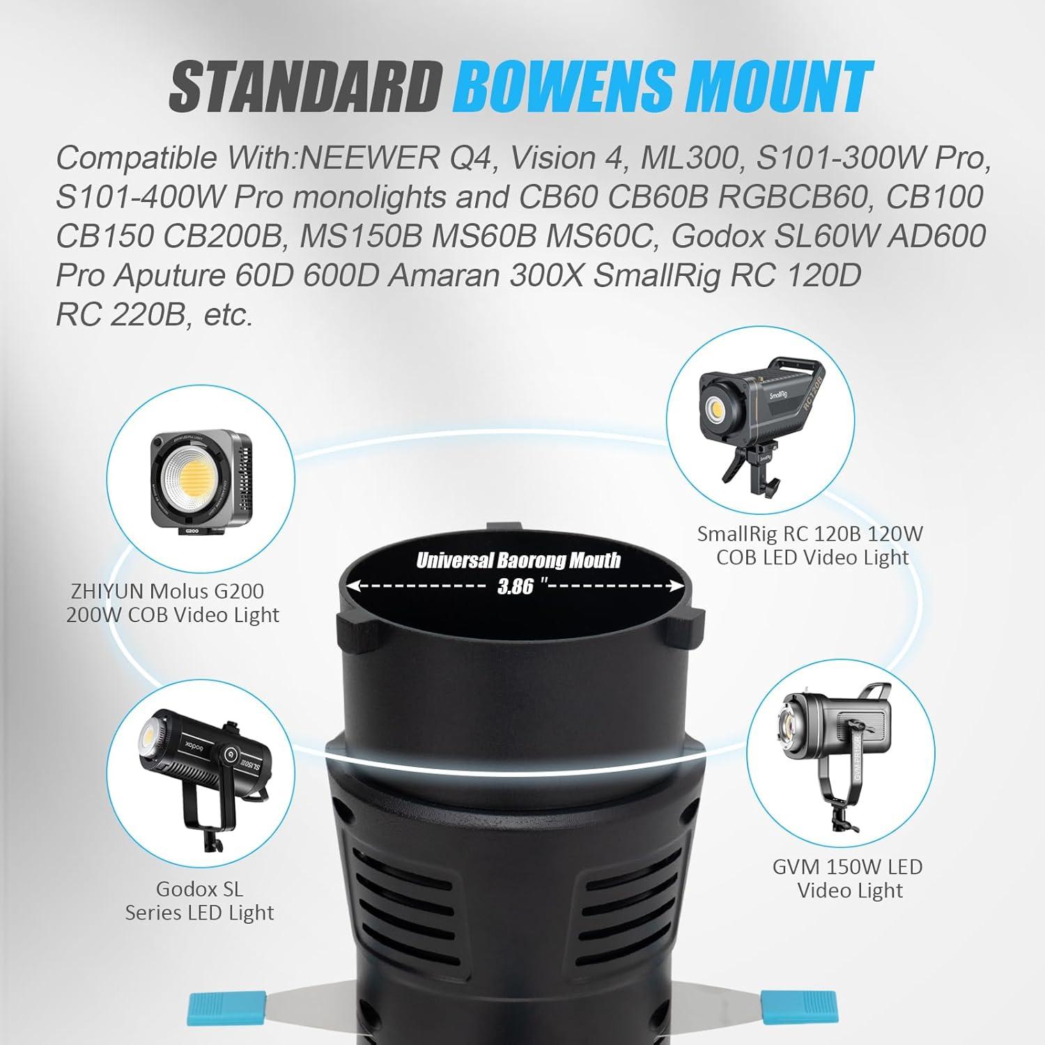 Kit Snoot Óptico Cónico NULBOFU para Montura Bowens con 20 Gobos y 4 Filtros