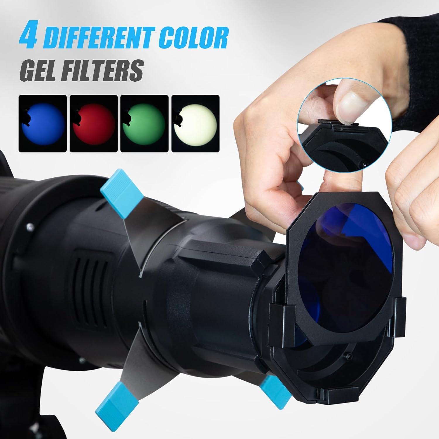 Kit Snoot Óptico Cónico NULBOFU para Montura Bowens con 20 Gobos y 4 Filtros