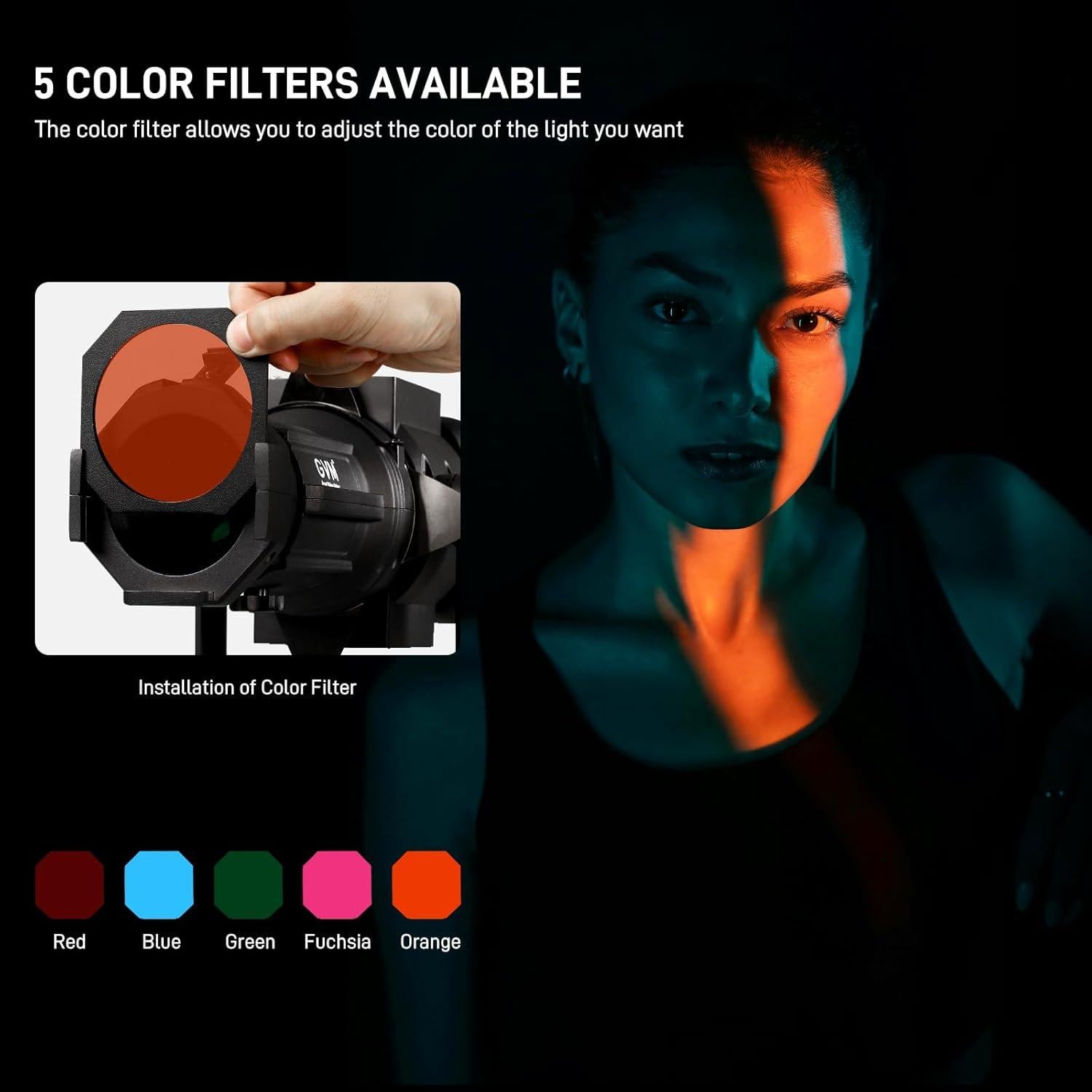 Kit Snoot Óptico GVM con 30 Gobos y 5 Filtros de Color