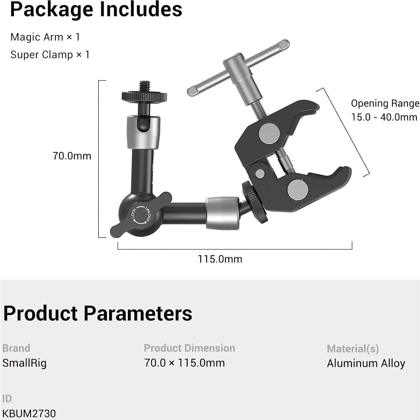 Super Clamp SmallRig KBUM2730 con Brazo Mágico 14.73 cm