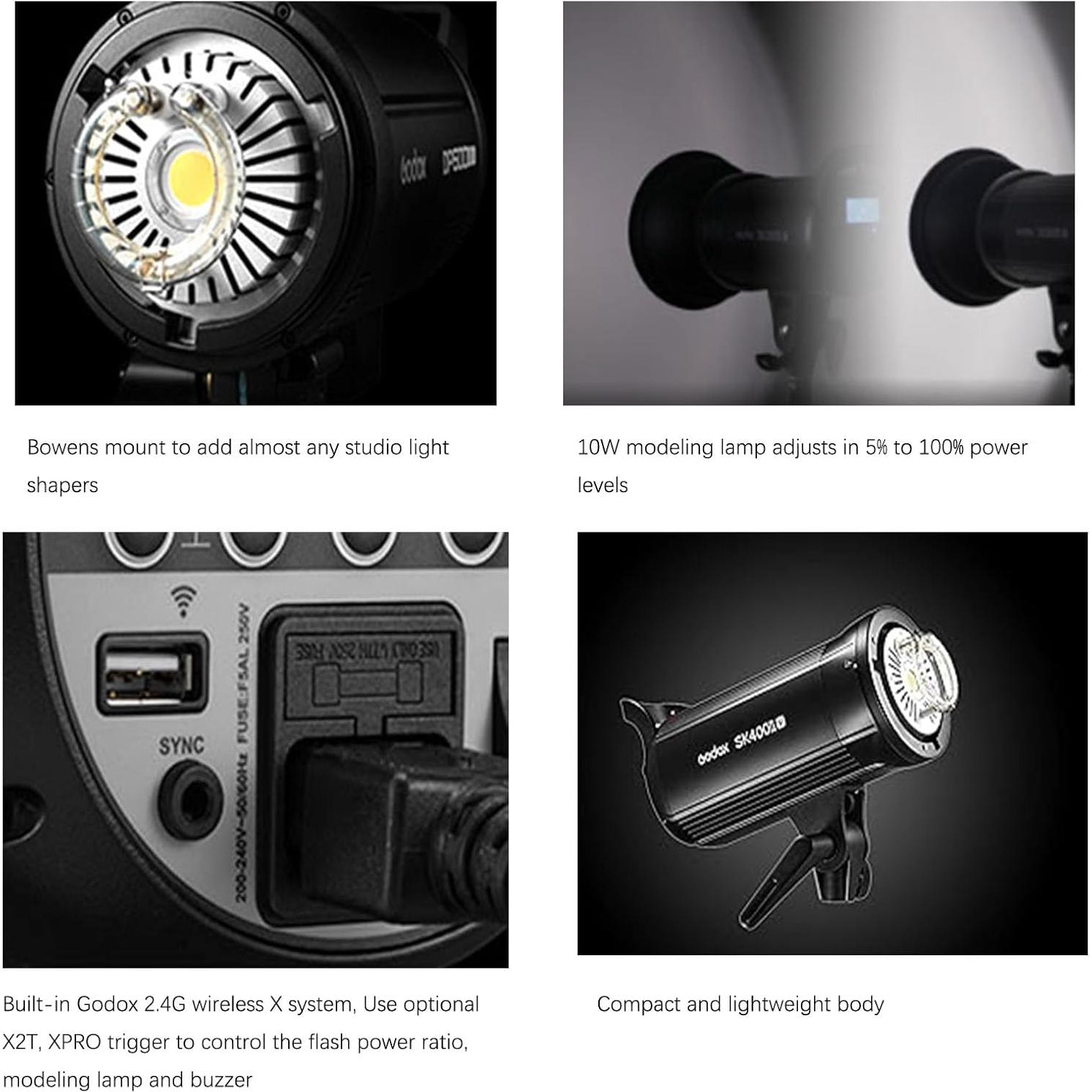 Flash de Estudio Godox SK400II-V 400W con LED y Control Inalámbrico