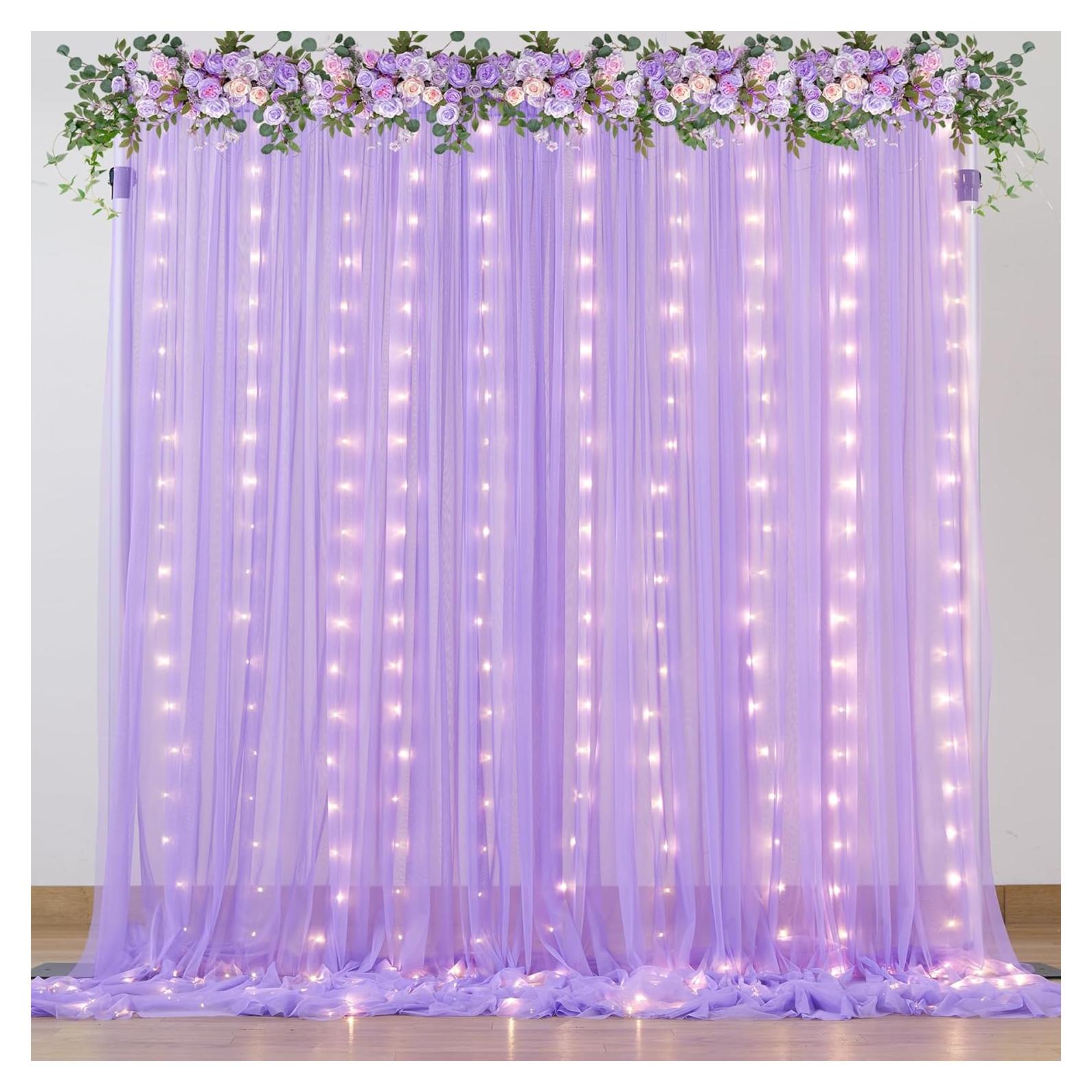 Cortinas Transparentes Moradas con Luces LED Besutolife 152.4x213.36 cm