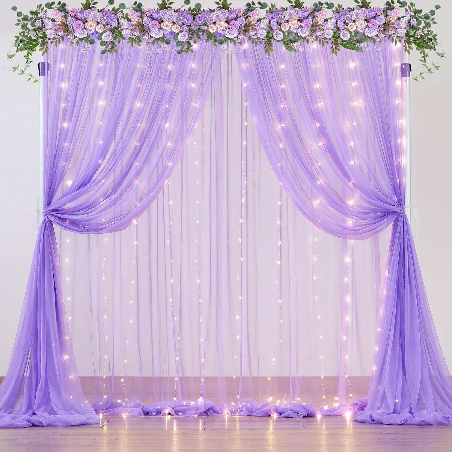 Cortinas Transparentes Moradas con Luces LED Besutolife 152.4x213.36 cm