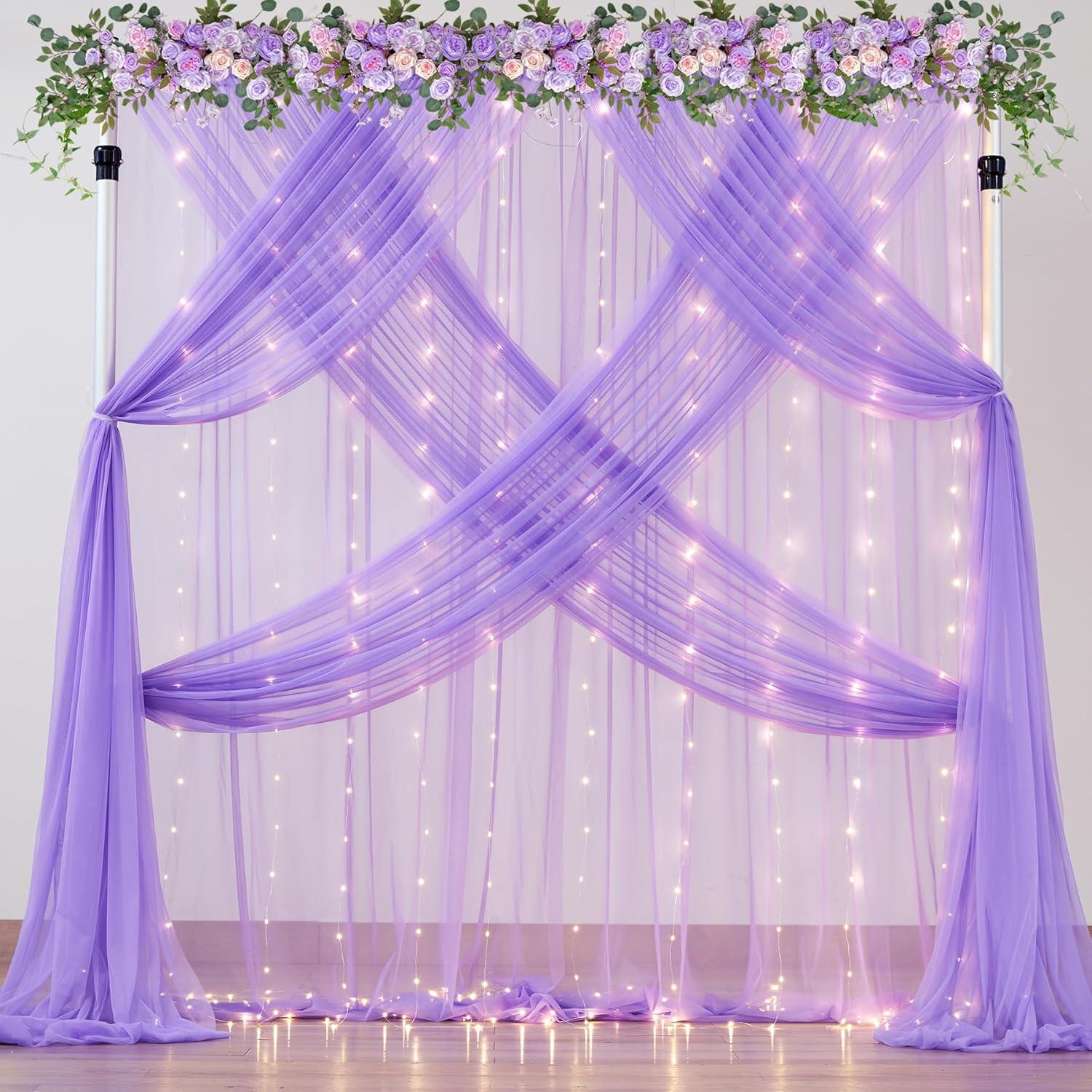 Cortinas Transparentes Moradas con Luces LED Besutolife 152.4x213.36 cm