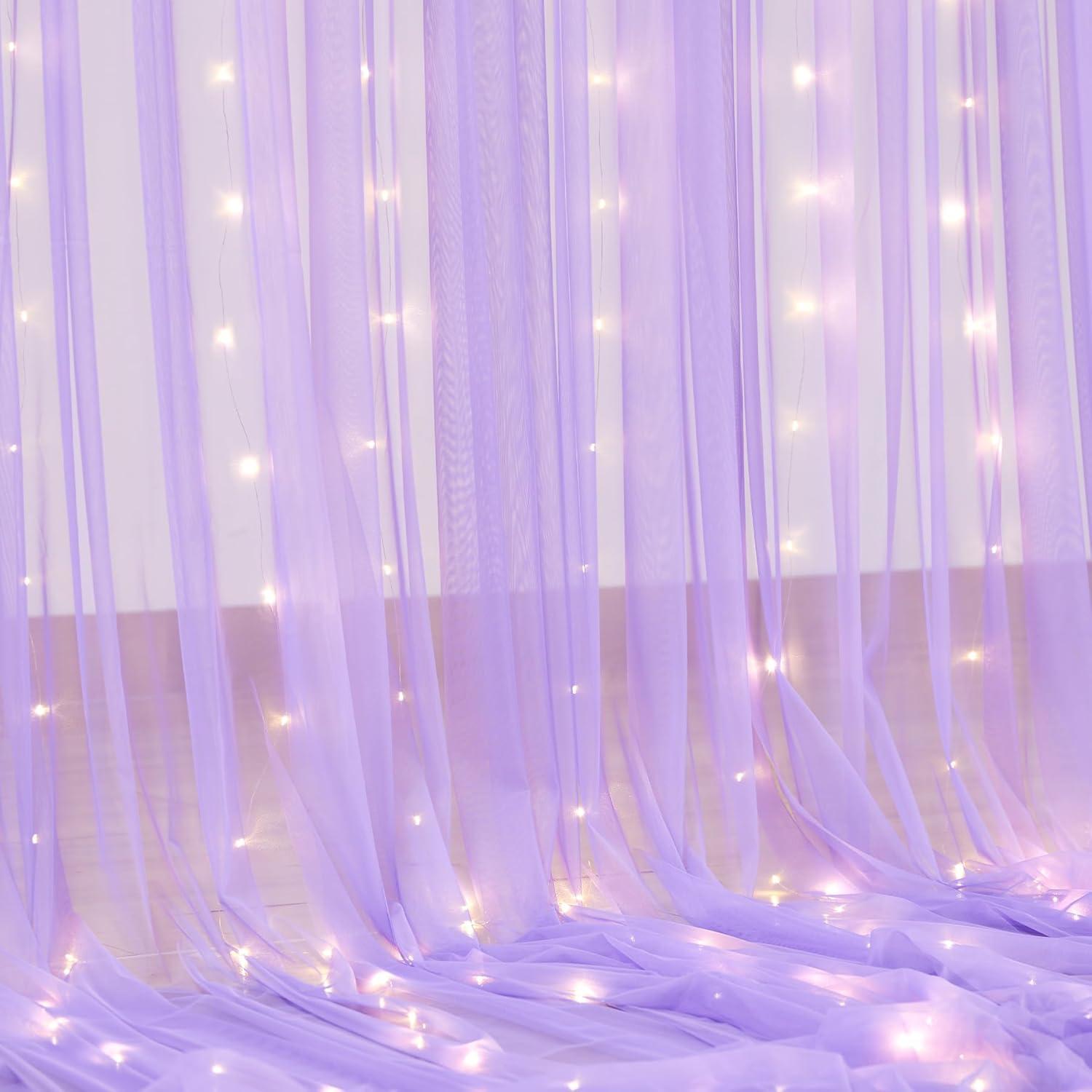 Cortinas Transparentes Moradas con Luces LED Besutolife 152.4x213.36 cm