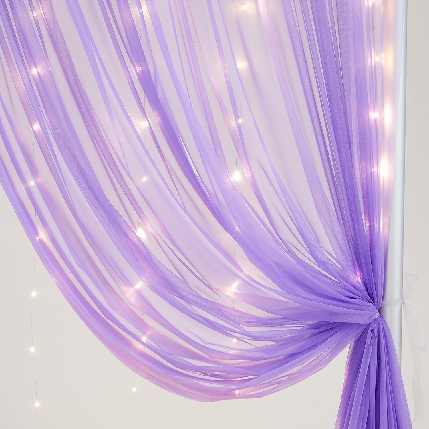 Cortinas Transparentes Moradas con Luces LED Besutolife 152.4x213.36 cm