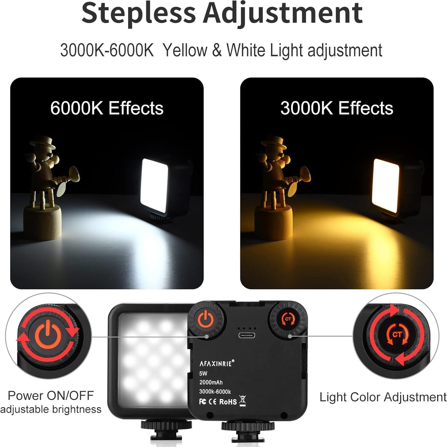 Luz LED Portátil AFAXINRIE VL49C 2000mAh Bi-Color 3000K-6000K