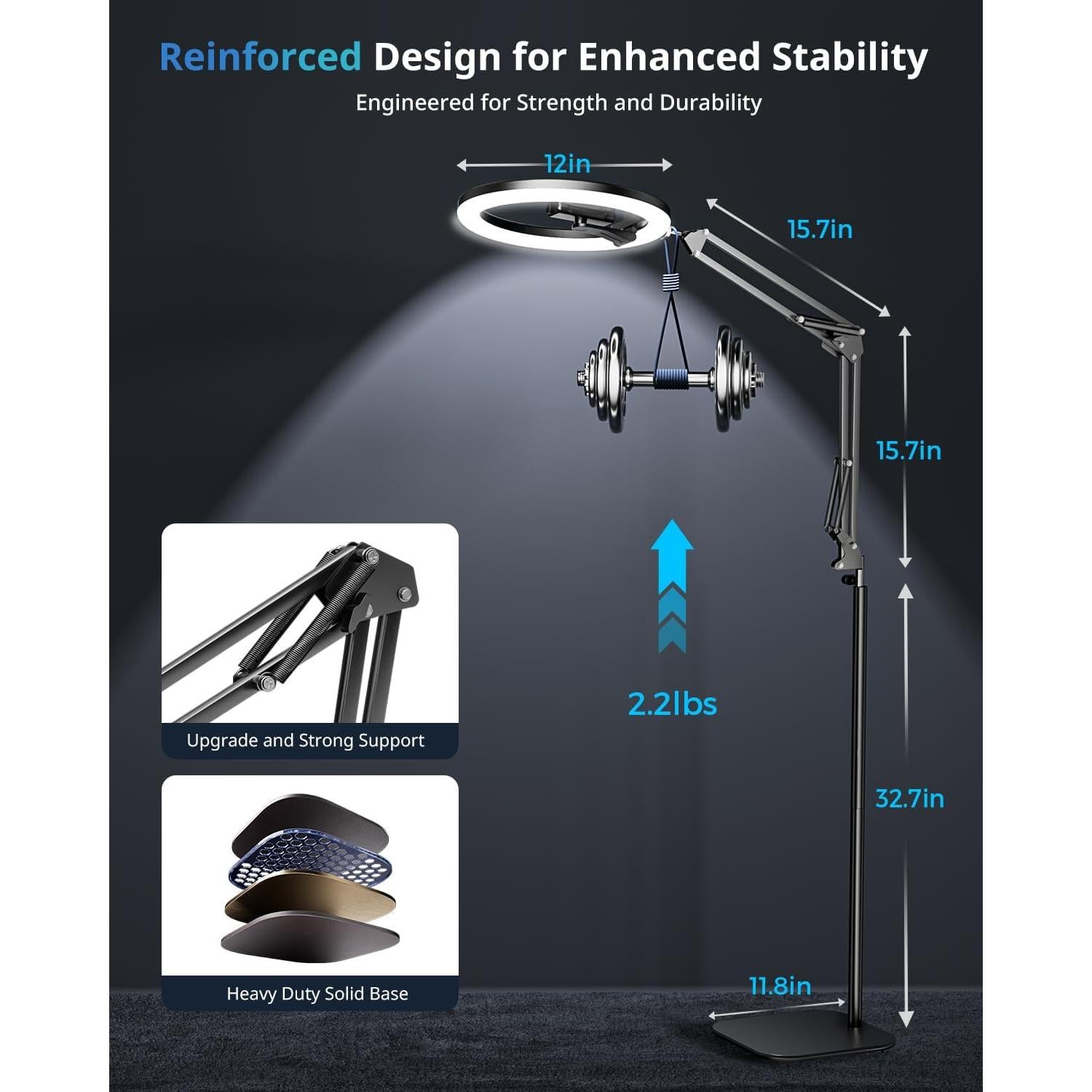 Trípode Luz de Anillo UBeesize 30 cm con Soporte para Teléfono