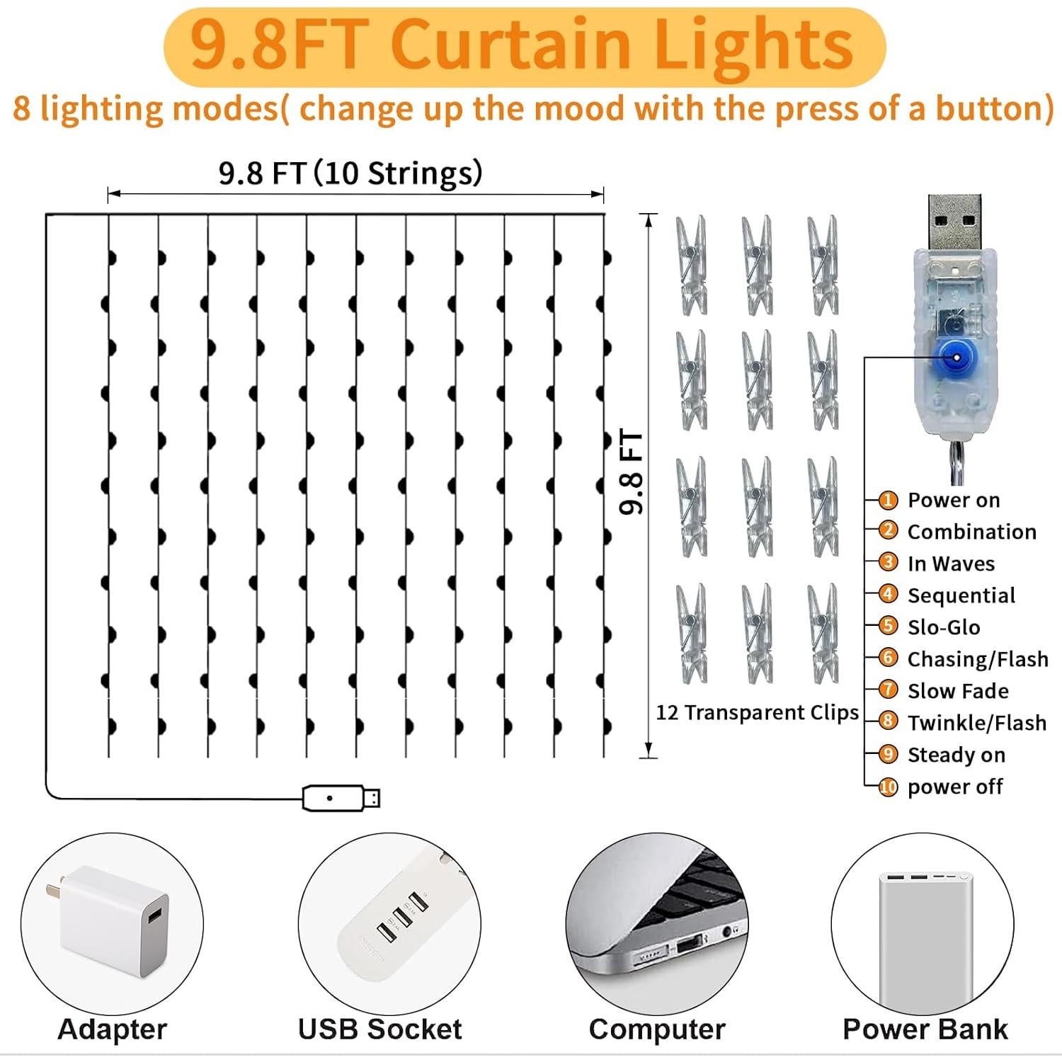 Cortina de Fondo Blanca Gallety 10x10ft con Luces LED