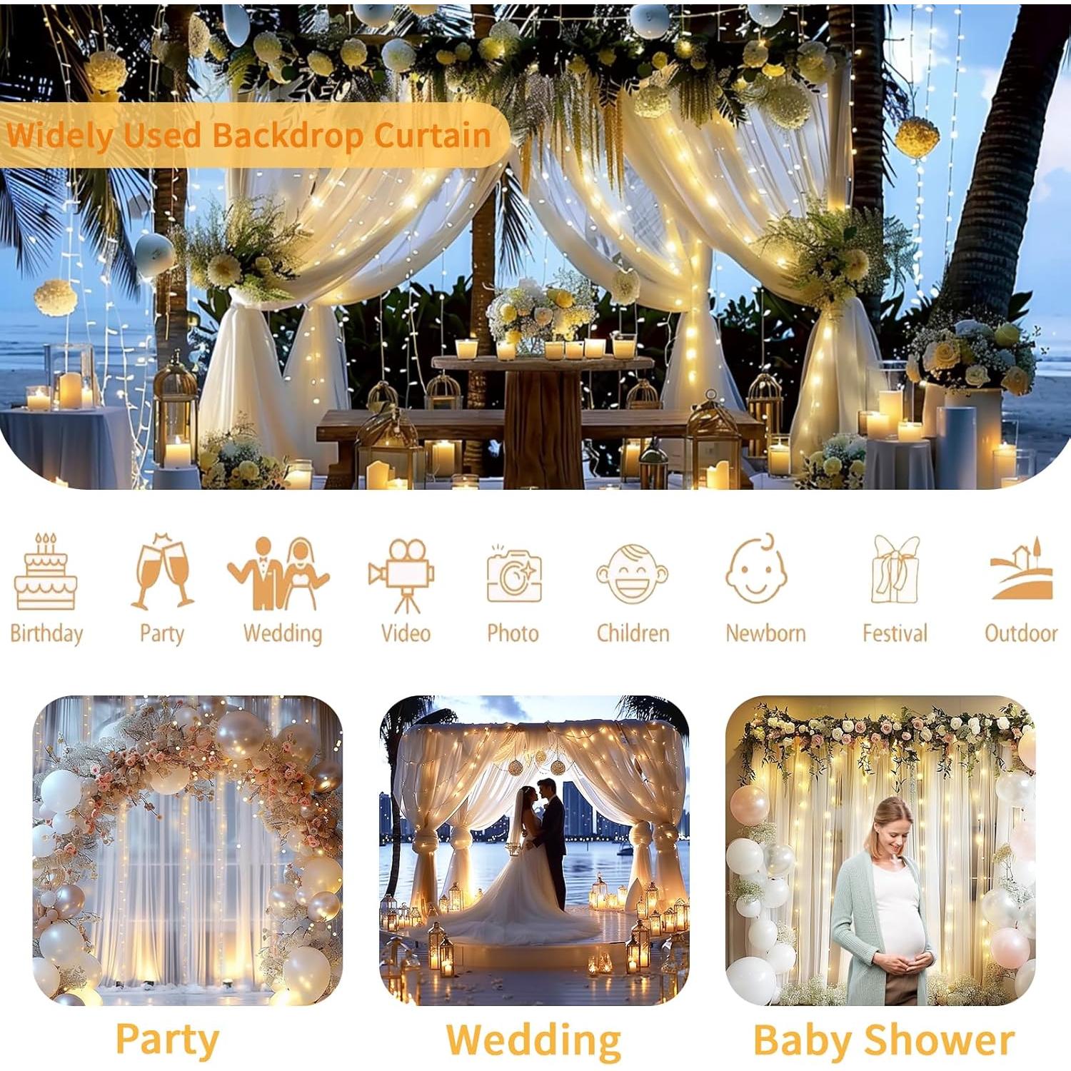 Cortina de Fondo Blanca Gallety 10x10ft con Luces LED