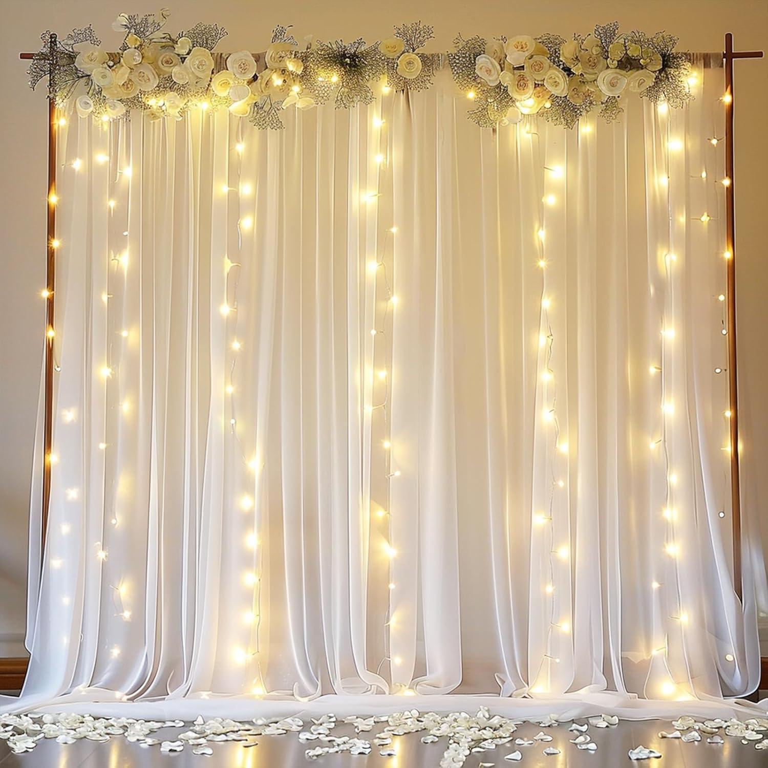 Cortina de Fondo Blanca Gallety 10x10ft con Luces LED