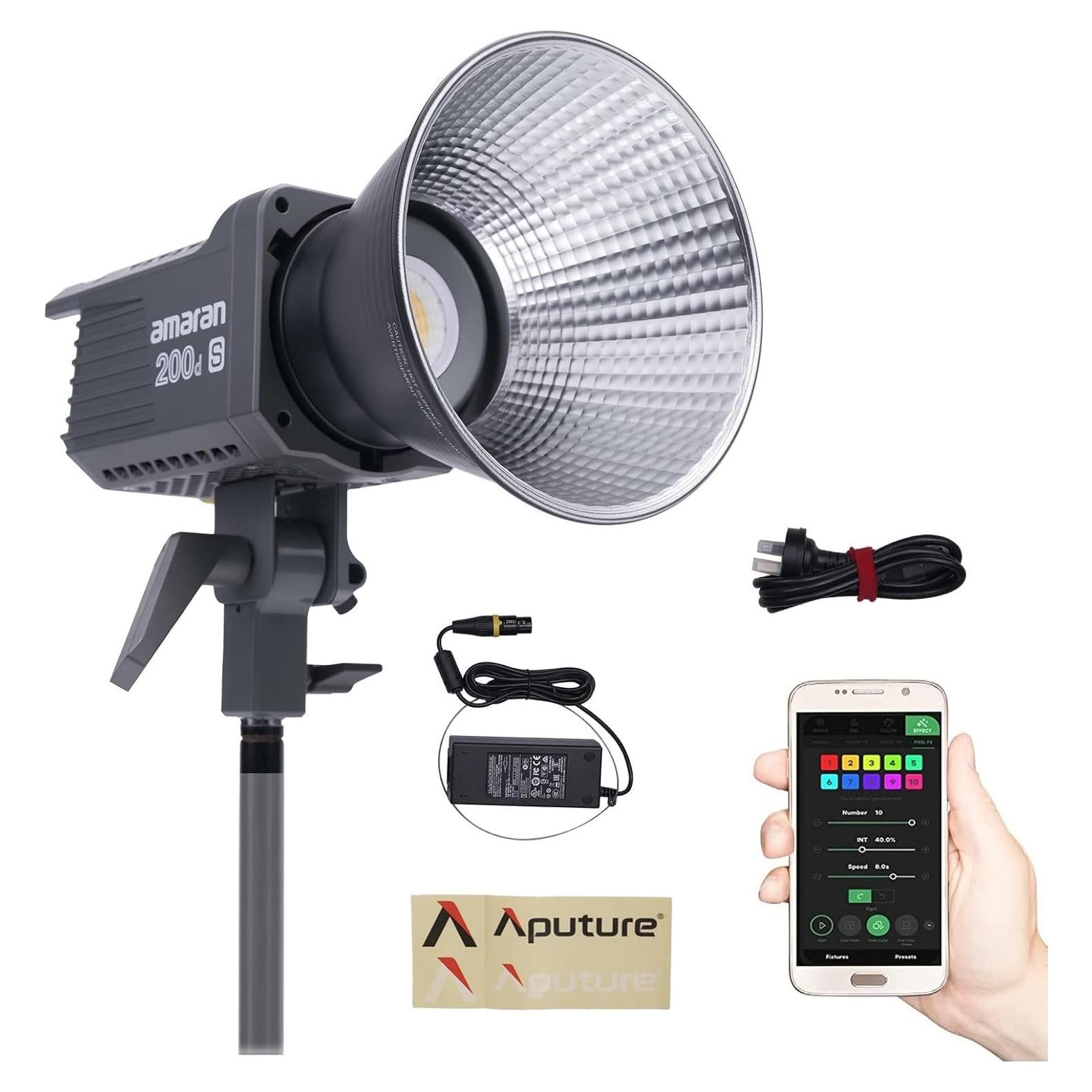 Aputure Amaran 200d S 200d-s 200ds 200W Daylight LED Video Light, CRI 96+ TLCI 99+ 55,800 lux@1m Bluetooth App Control, DC/AC Power Supply Point-Source Light for Studio Photography (200d Upgrade)