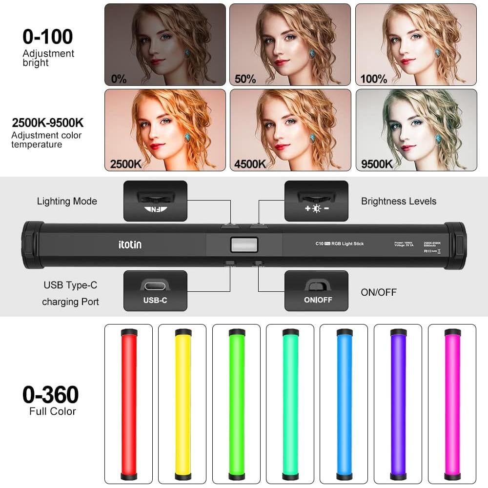 Varita de Luz Fotográfica LED RGB ITOTIN H200 Pro - 2 Paquete