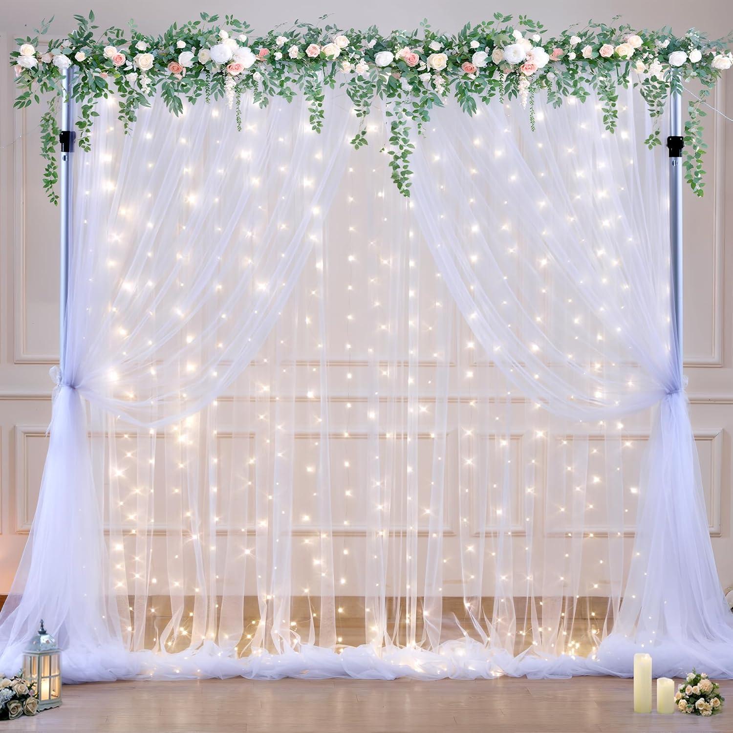 Cortina de fondo blanca con luces Suppromo 3m x 3m para fiestas