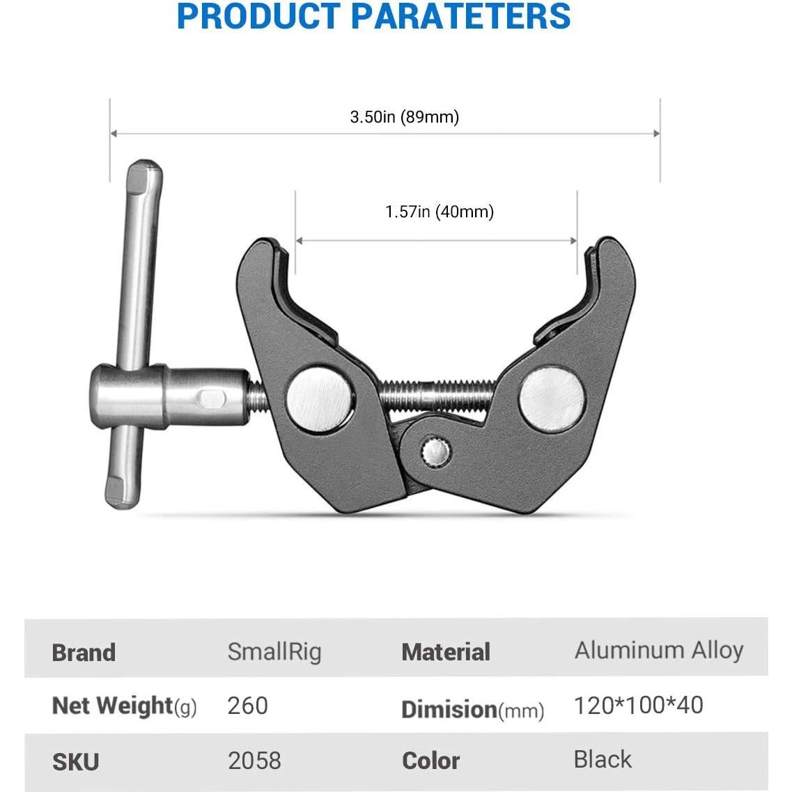 Super Clamp SmallRig 2058 para Cámaras y Luces - 2 Piezas