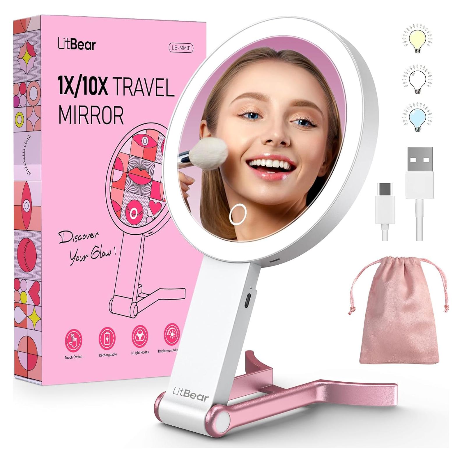 Espejo de Maquillaje LitBear 10X/1X Iluminado Portátil