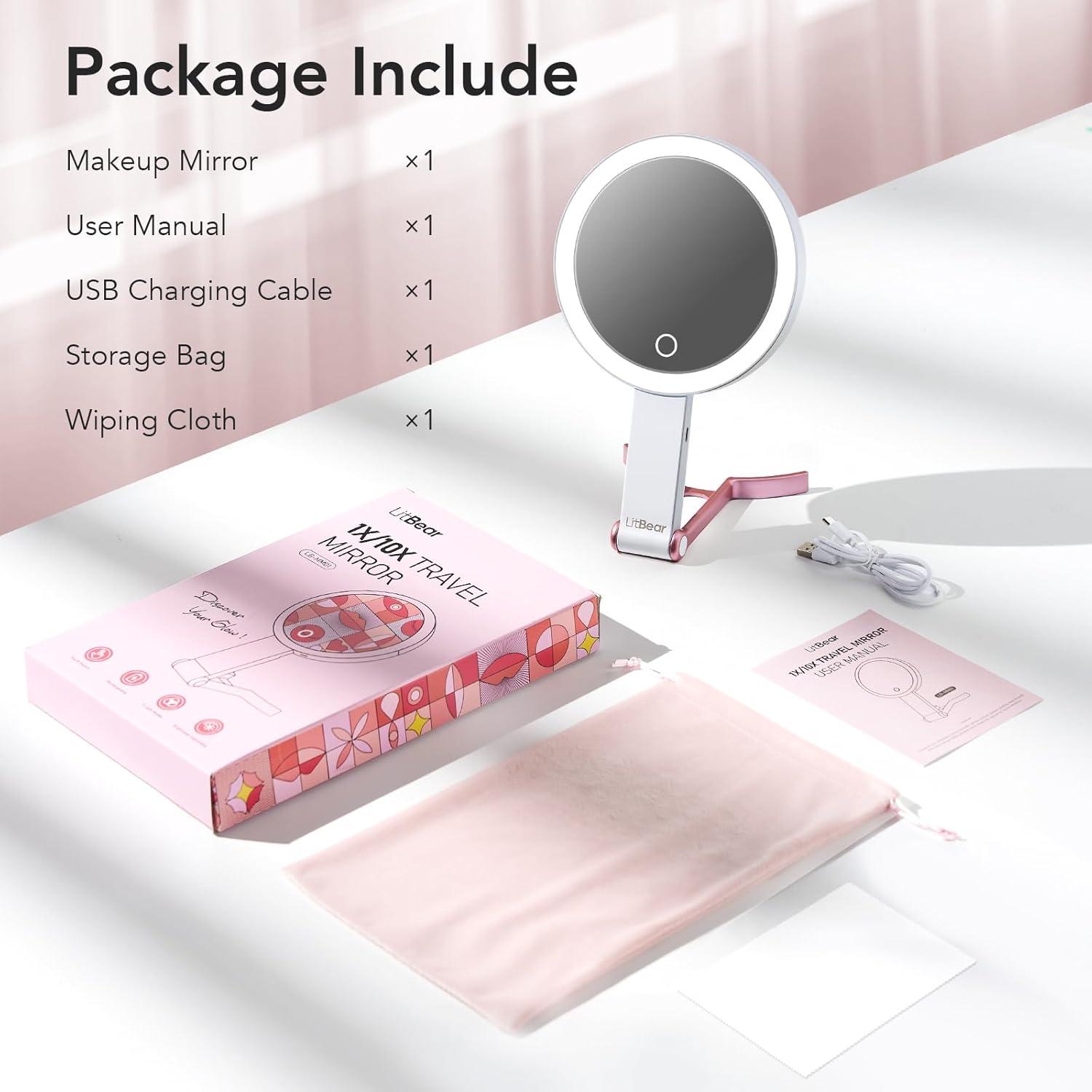 Espejo de Maquillaje LitBear 10X/1X Iluminado Portátil