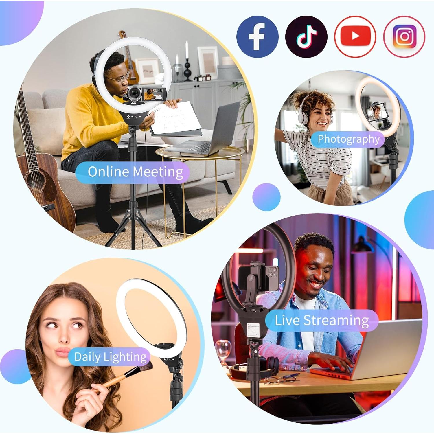 Luz de Anillo Selfie Sensyne 35.56 cm con Trípode 157 cm