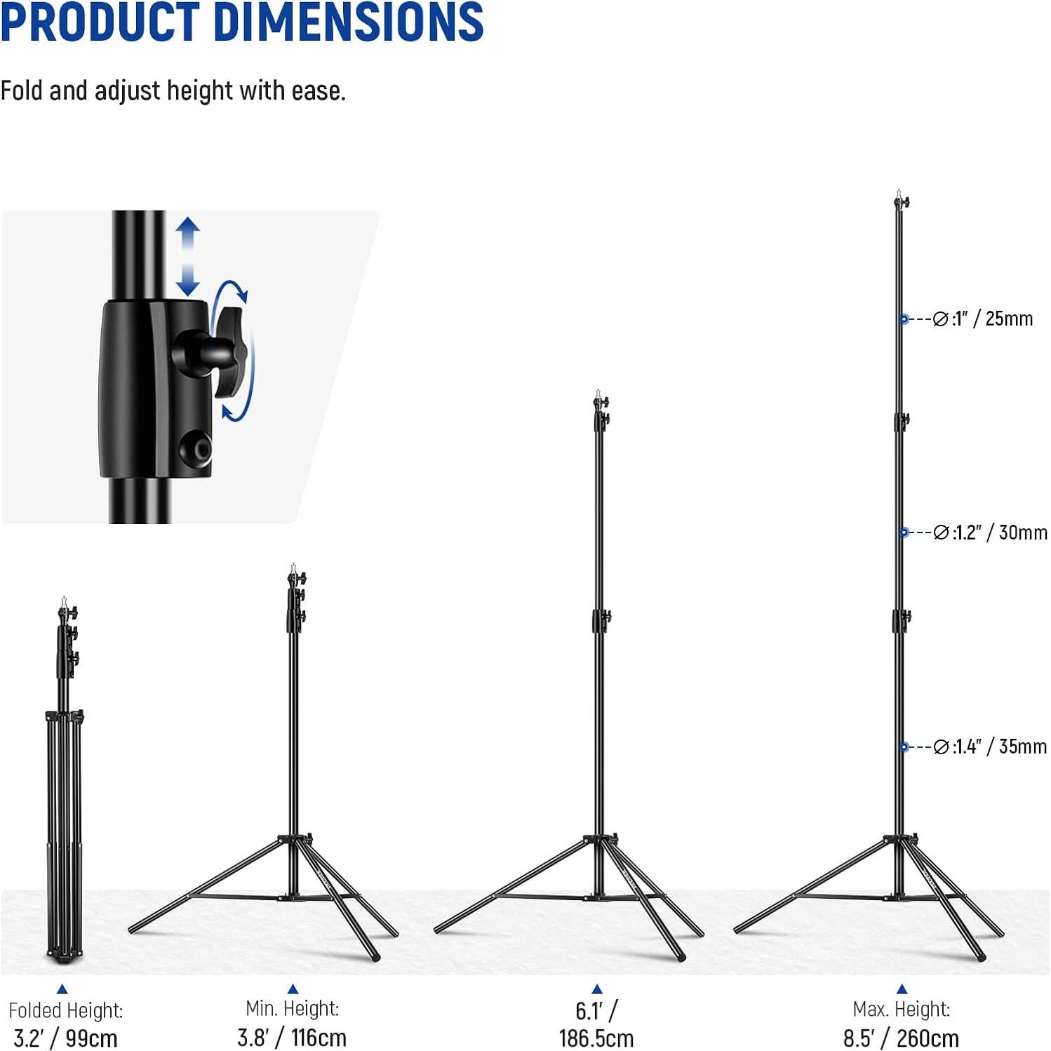 Soporte de Luz NEEWER 2.6m con Amortiguación de Aire y Metal