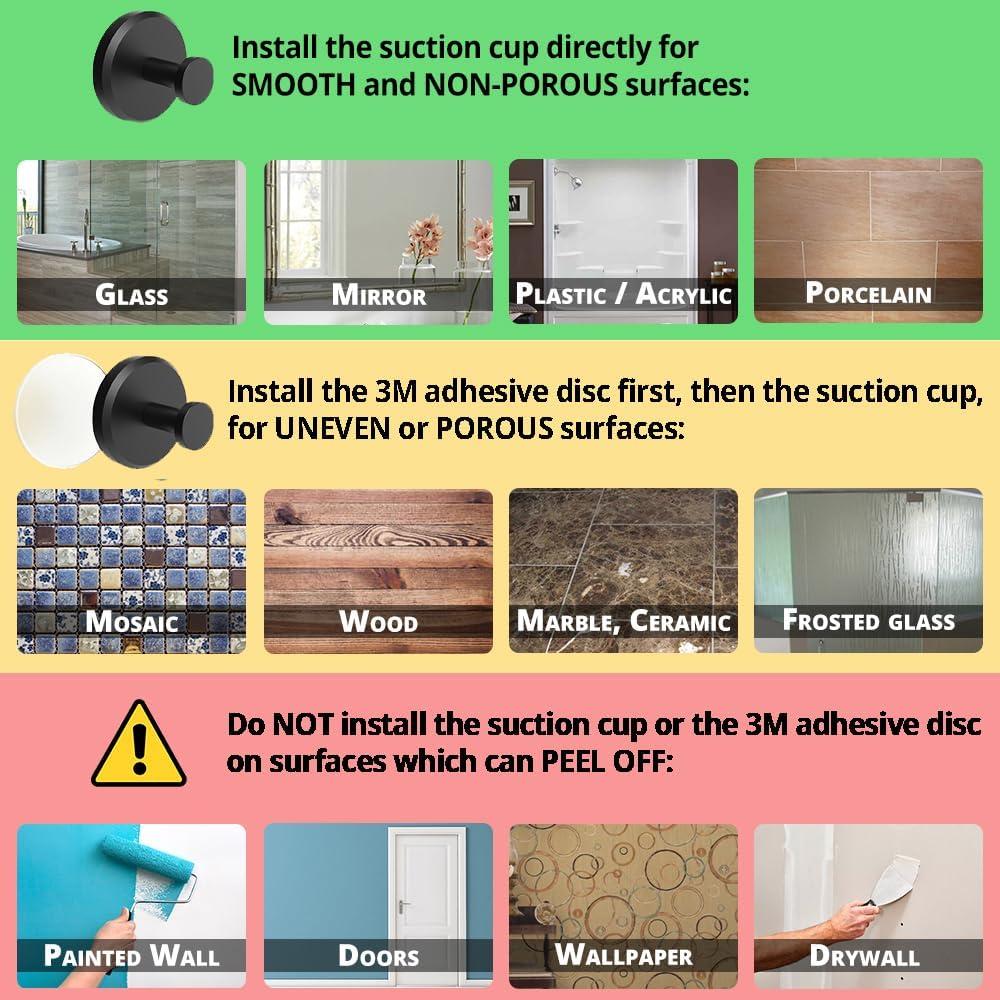 Ganchos de Ventosa HOME SO Negro Mate para Ducha y Baño