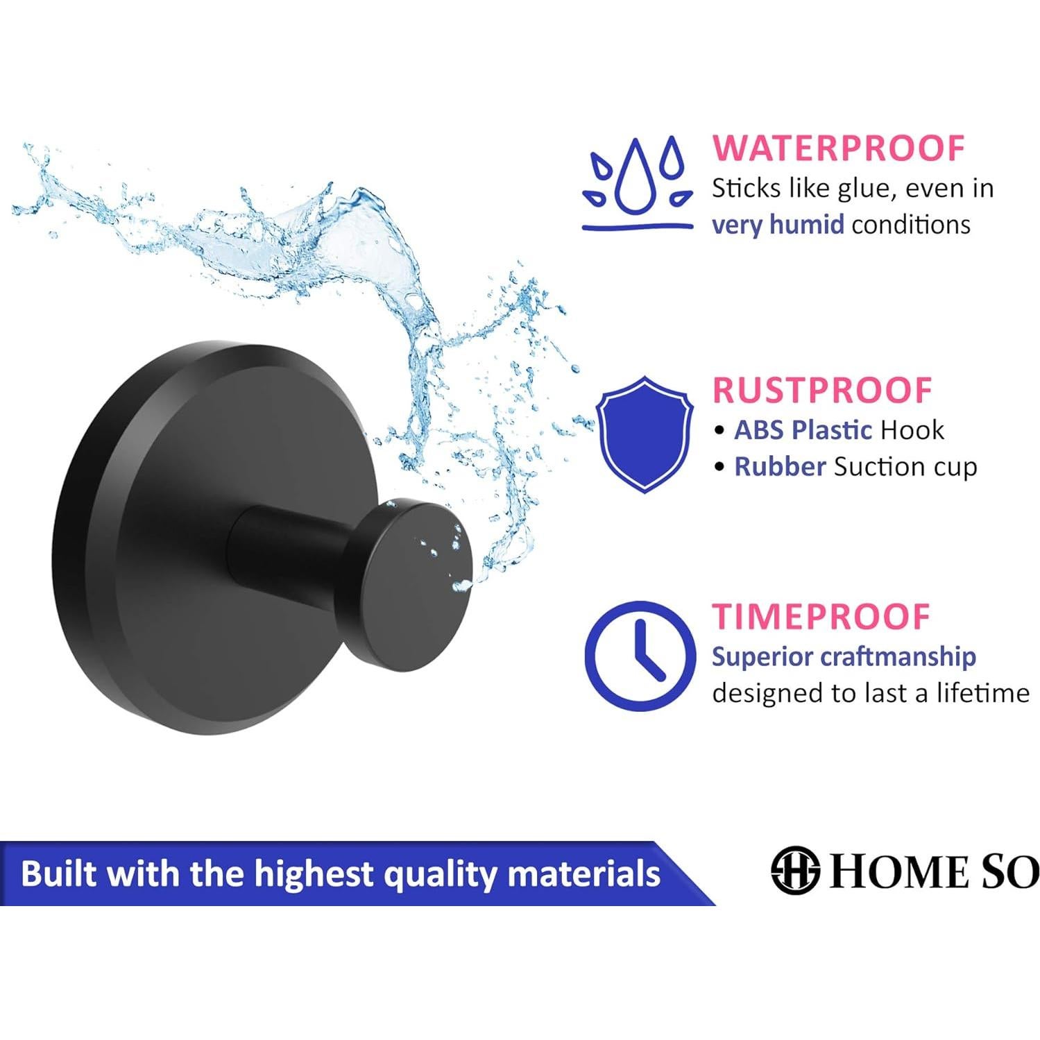 Ganchos de Ventosa HOME SO Negro Mate para Ducha y Baño