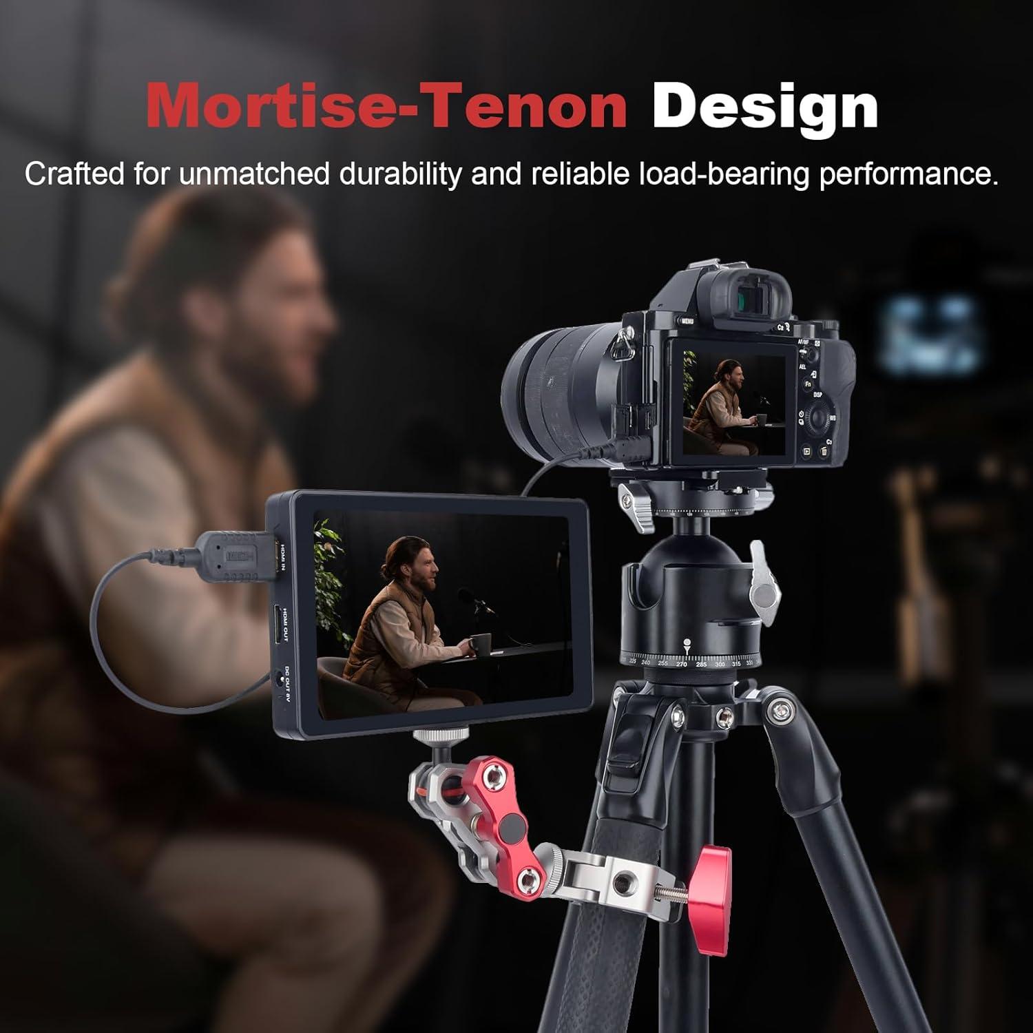 Dual Ball Head Camera Mount with 360 Degree Adjustment - Aluminum Alloy Clamp for Insta360/GoPr0/Camera Cage/LED Light/Microphone - 1/4" & 3/8" Screw Holes with Anti-Slip Design 61013