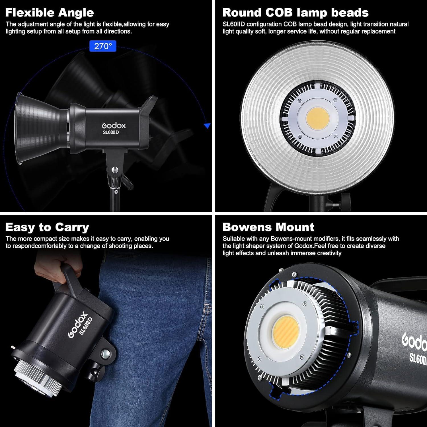 Luz de Video LED Godox SL60IID 70W CRI96+ 5600K Montura Bowens