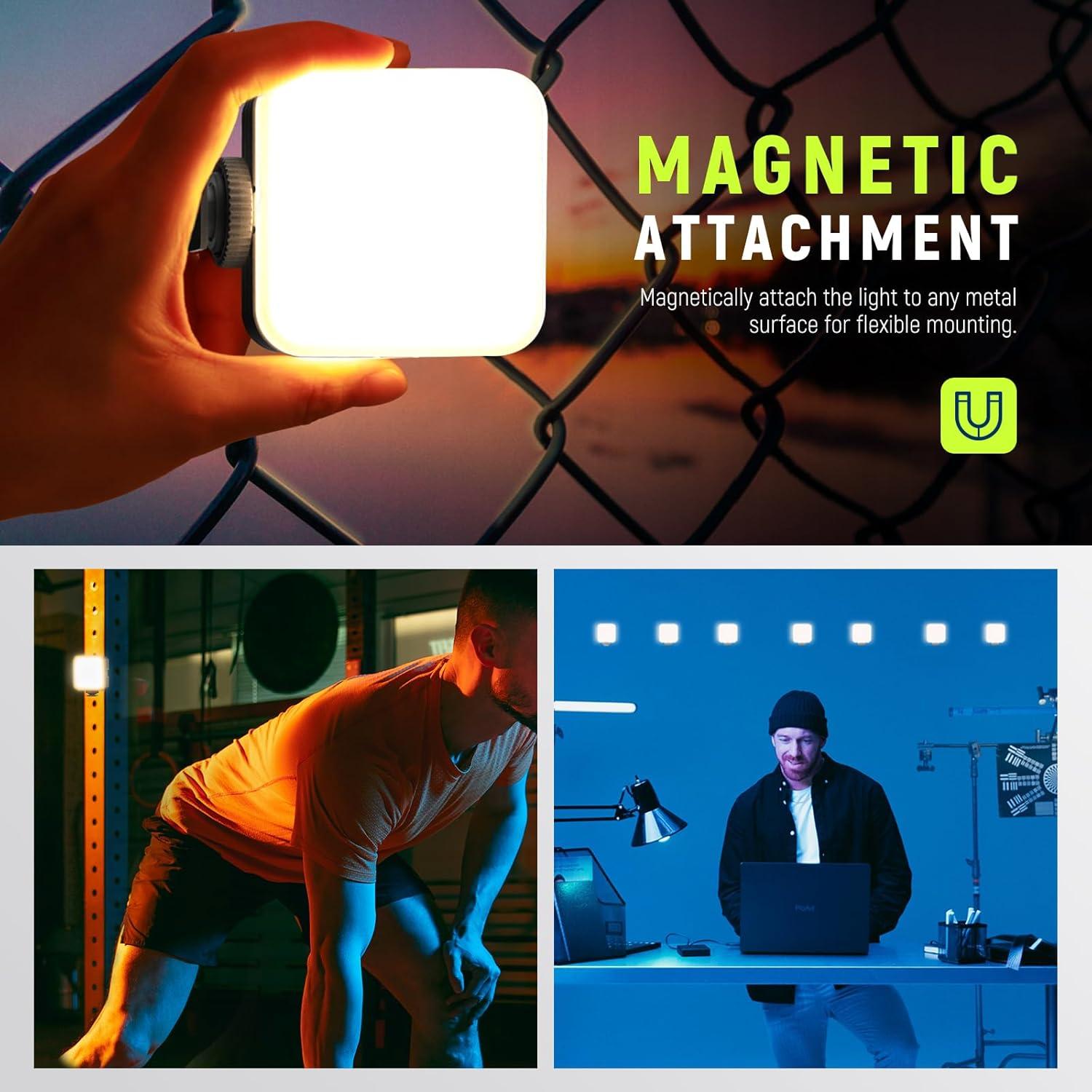 RGB61 Magnetic RGB Video Light, 6W Portable Small LED Camera Light with 360° Full Color 2500K-8500K CRI97+ 20 Scenes 2000mAh Battery Cold Shoes Video Recording Photography Selfie Lighting