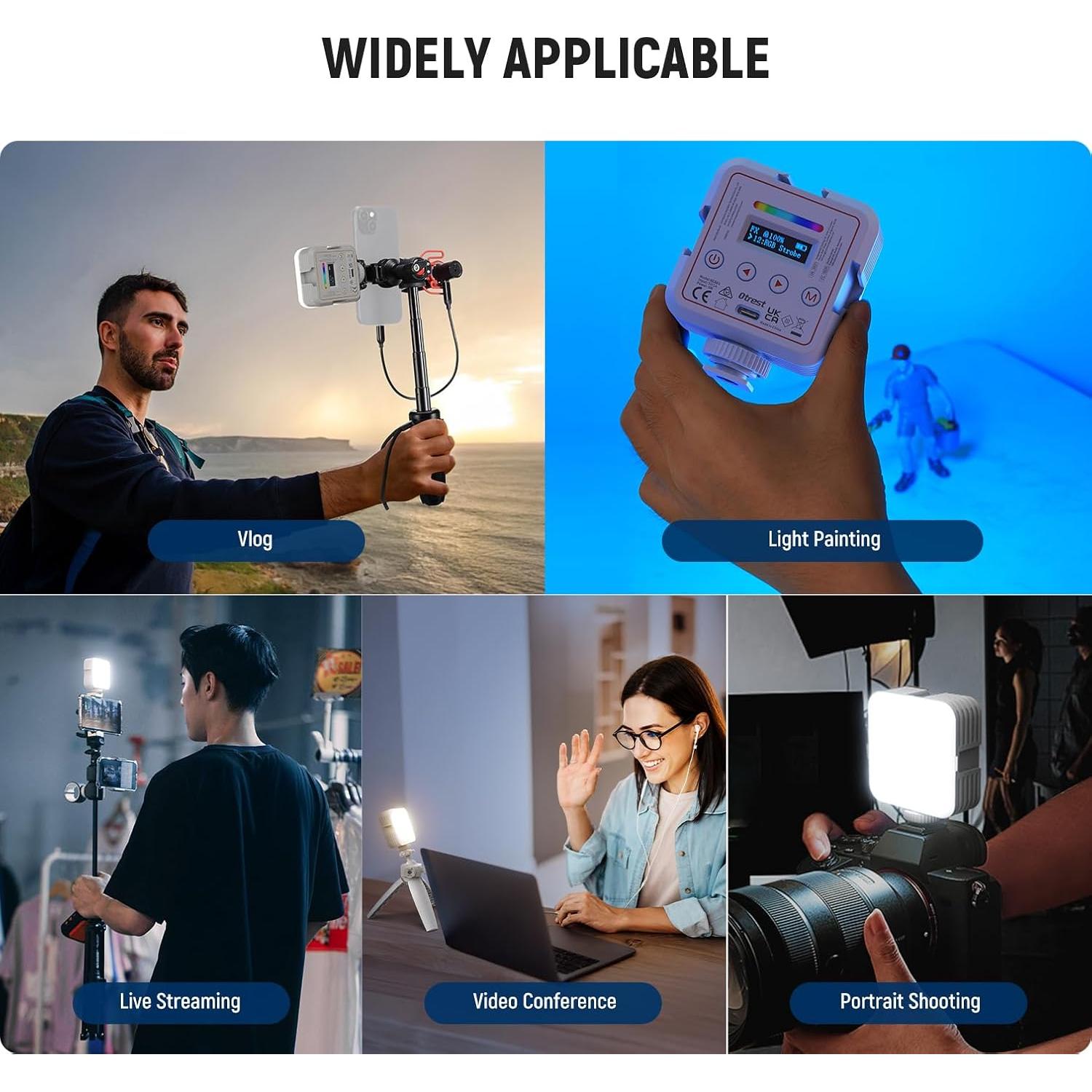 RGB61 Magnetic RGB Video Light, 6W Portable Small LED Camera Light with 360° Full Color 2500K-8500K CRI97+ 20 Scenes 2000mAh Battery Cold Shoes Video Recording Photography Selfie Lighting