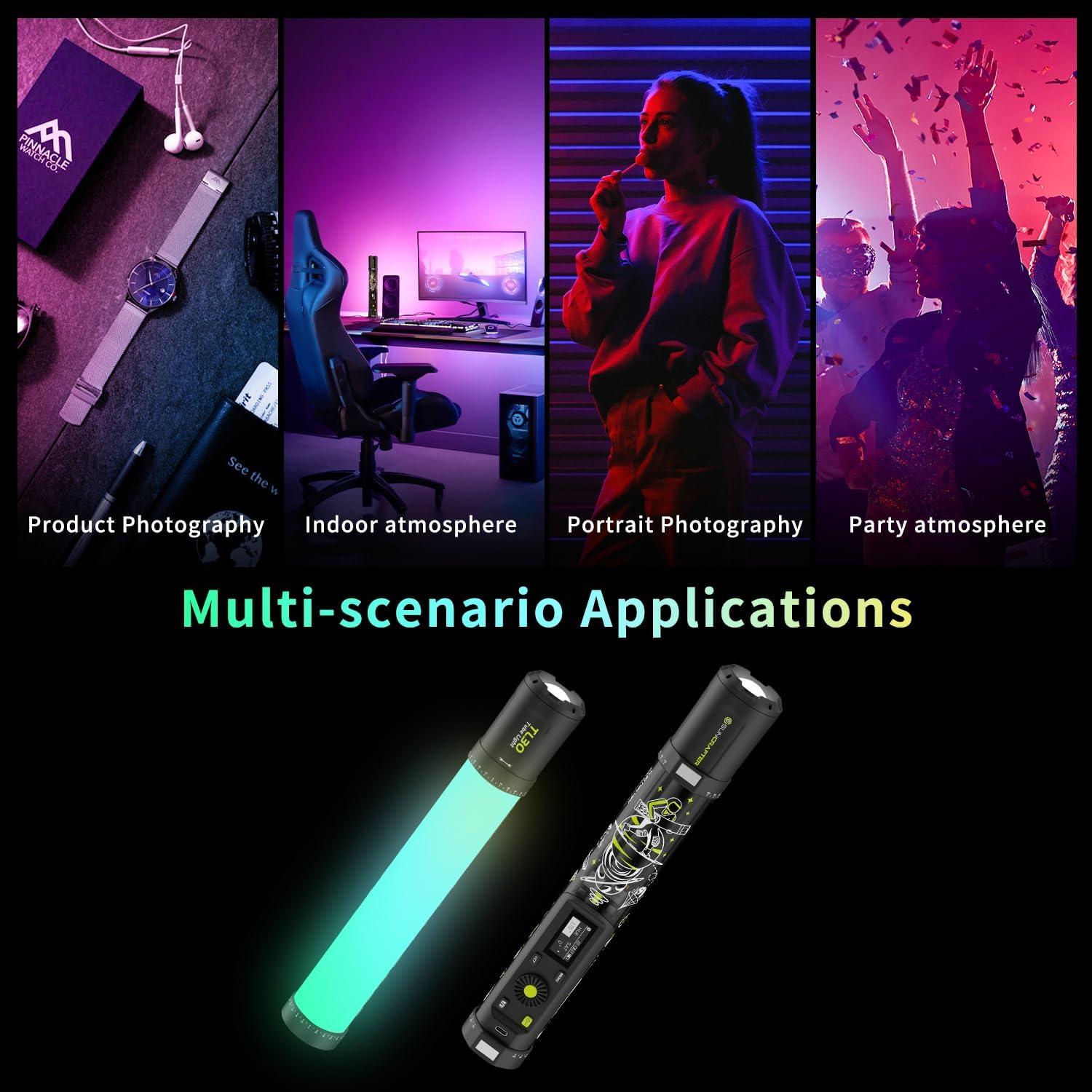 TL30 RGB Light Tube, RGBWW 360° Adjustable Magnetic Video Lighting Wand Stick with Smart APP Control, 2700K-10000K CRI96+ TLCI99+, 21 Scenes, Focus-Adjustable Spotlight, 5000mAh Battery