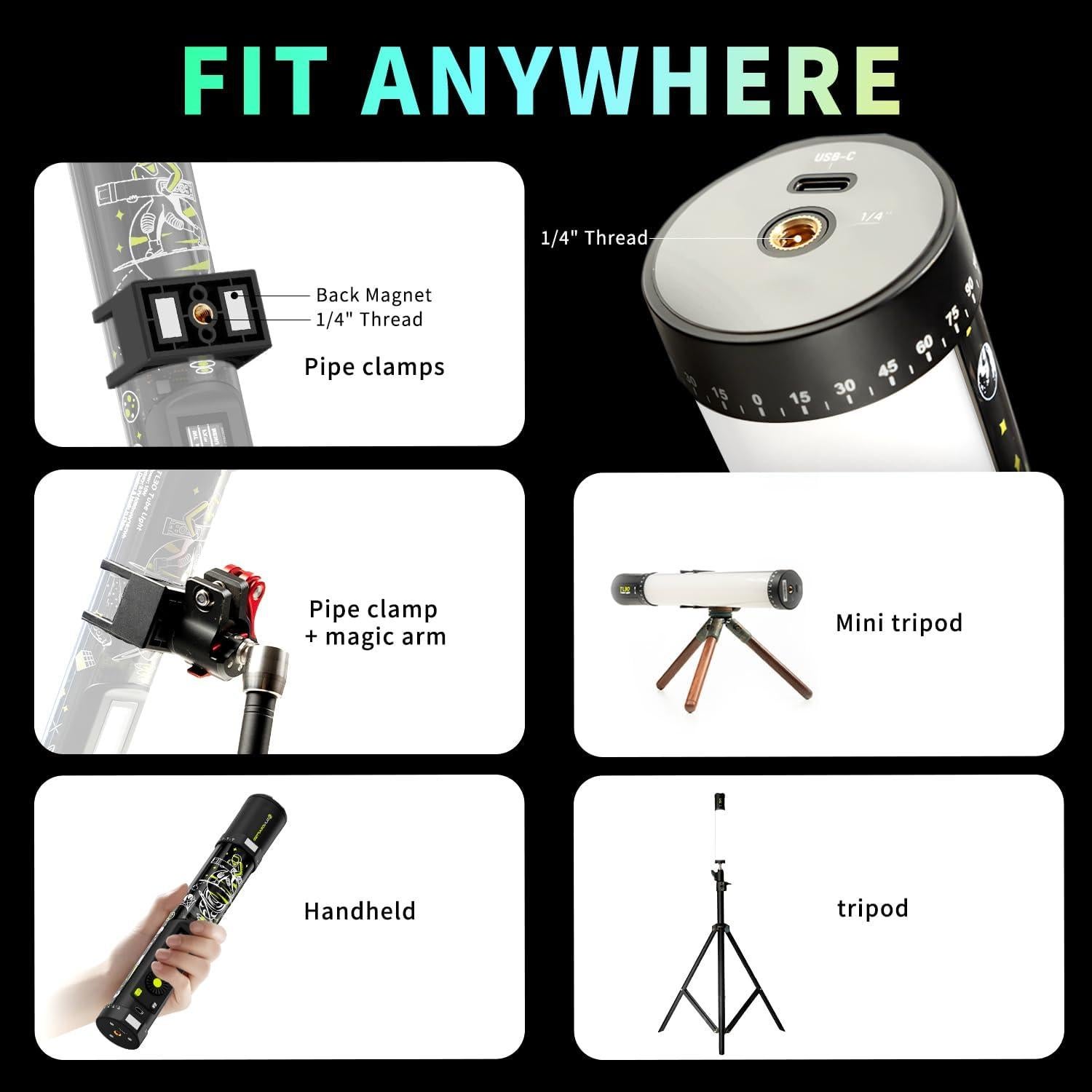 TL30 RGB Light Tube, RGBWW 360° Adjustable Magnetic Video Lighting Wand Stick with Smart APP Control, 2700K-10000K CRI96+ TLCI99+, 21 Scenes, Focus-Adjustable Spotlight, 5000mAh Battery