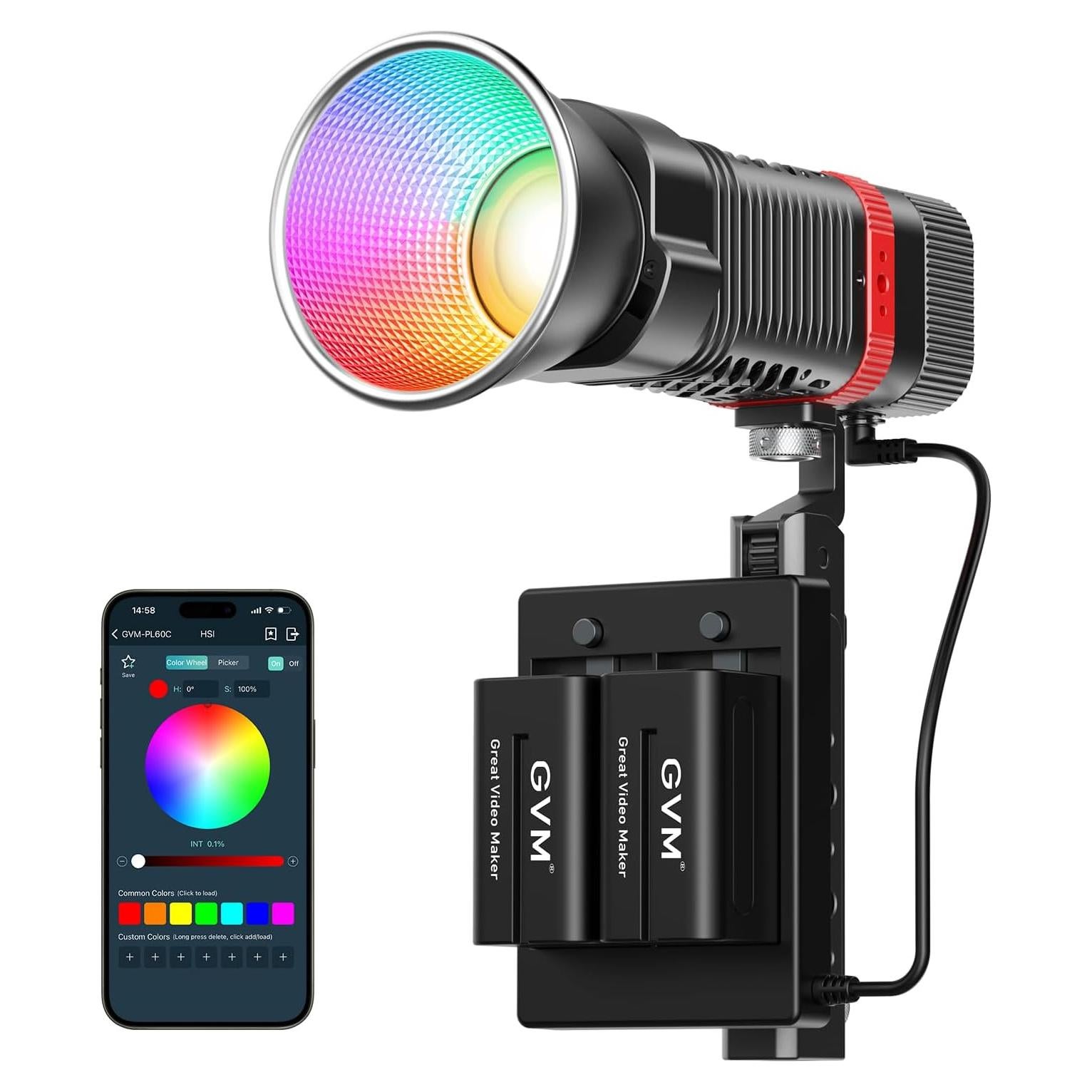 Luz de Estudio LED GVM 60W RGBWW Portátil 2700K-6800K