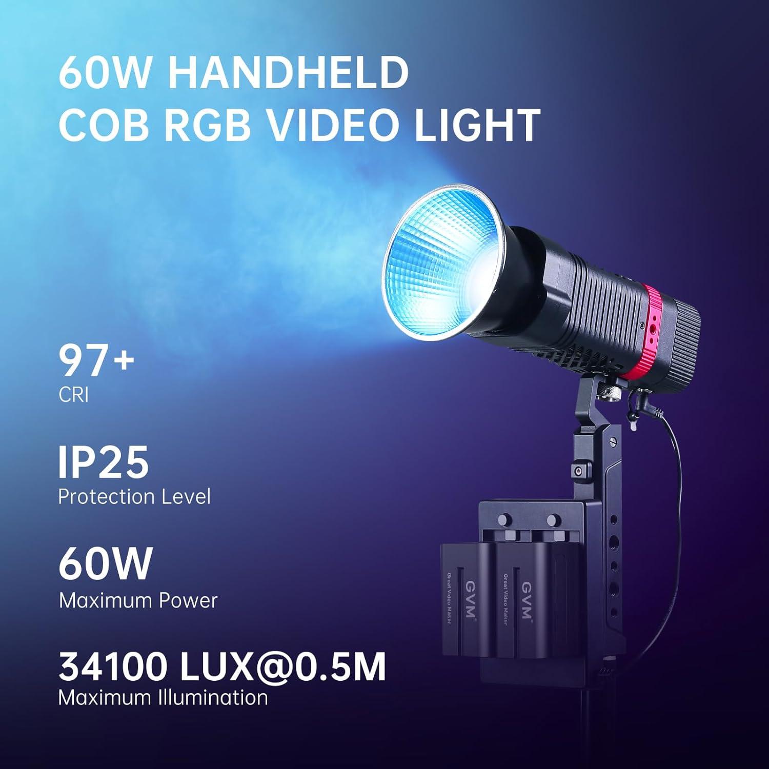 Luz de Estudio LED GVM 60W RGBWW Portátil 2700K-6800K