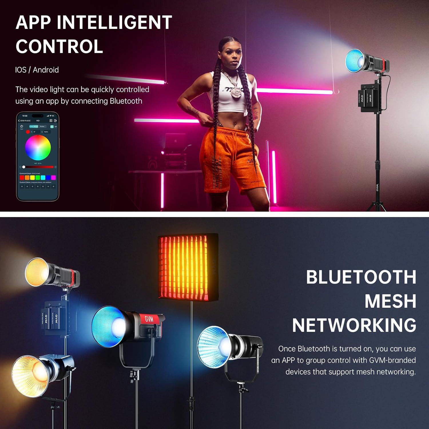 Luz de Estudio LED GVM 60W RGBWW Portátil 2700K-6800K