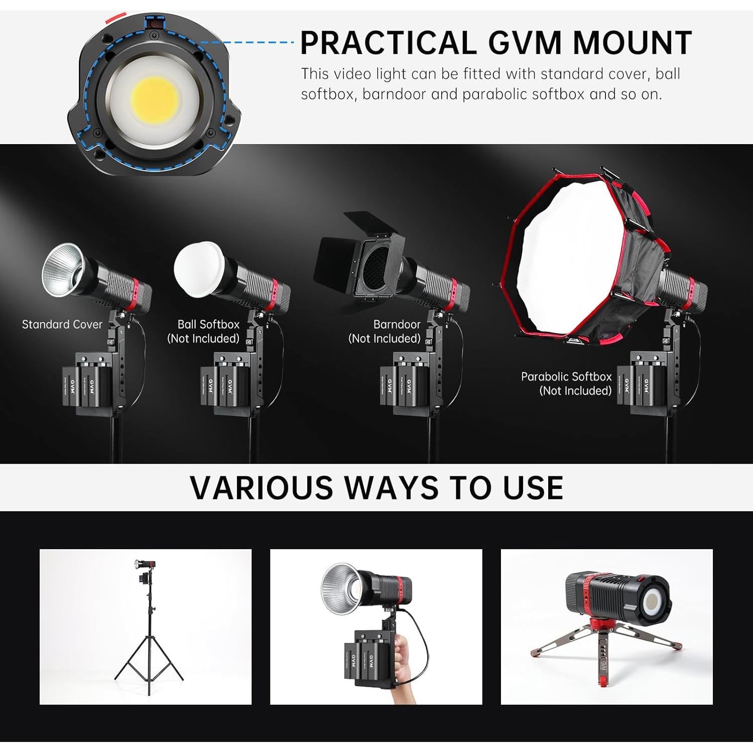 Luz de Estudio LED GVM 60W RGBWW Portátil 2700K-6800K