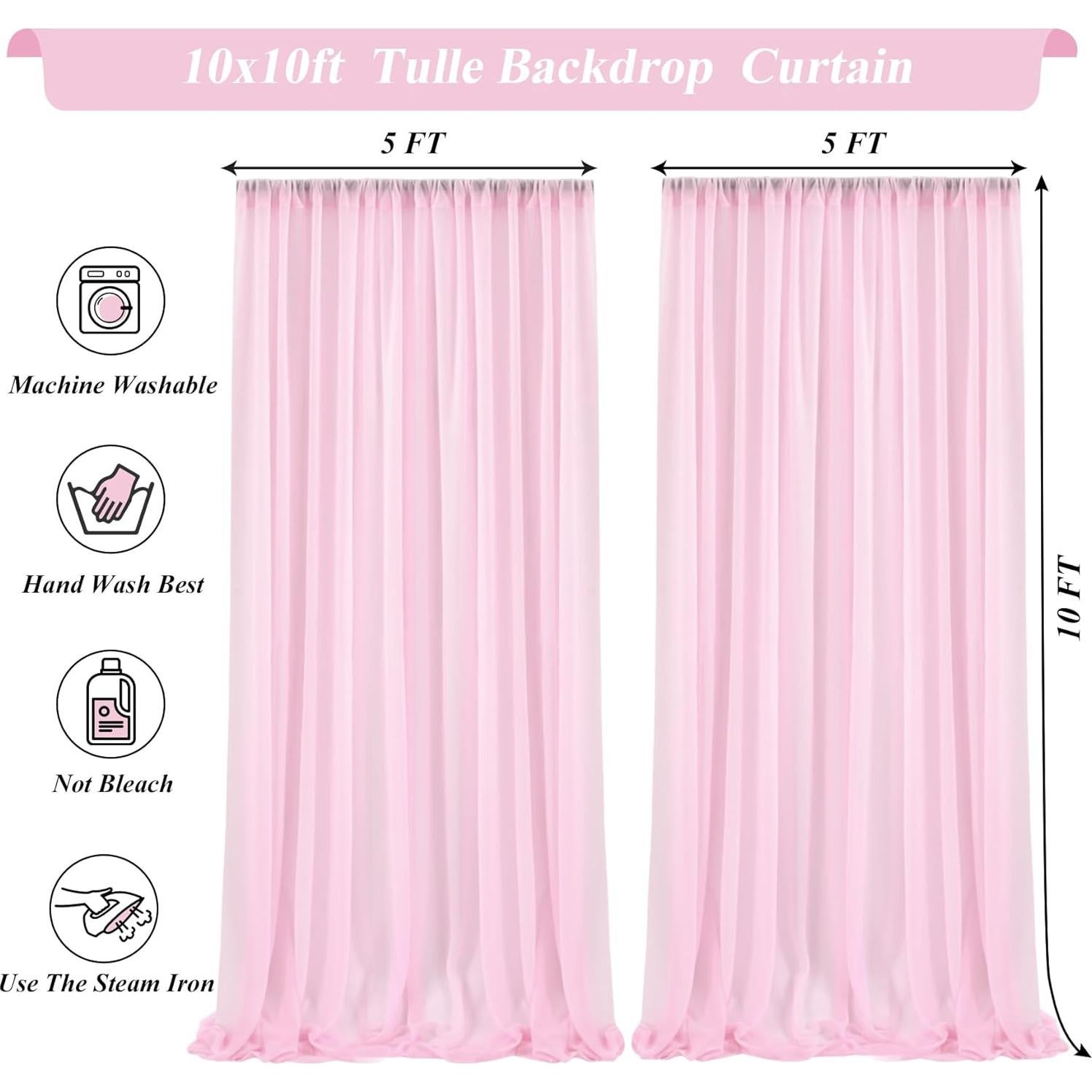 Cortina de Tulle Rosa con Luces Shillance 5x10 pies 2 Paneles