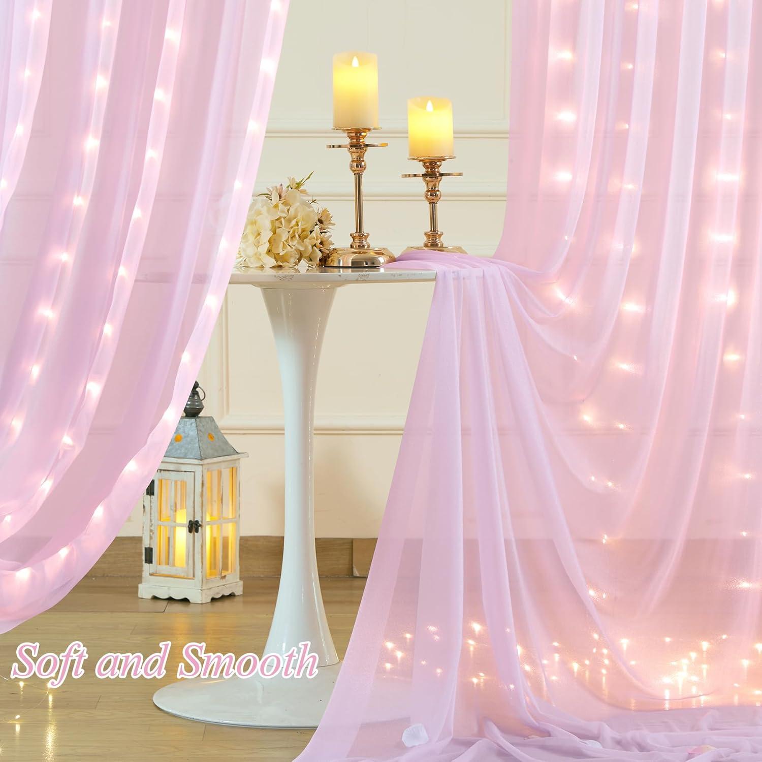Cortina de Tulle Rosa con Luces Shillance 5x10 pies 2 Paneles
