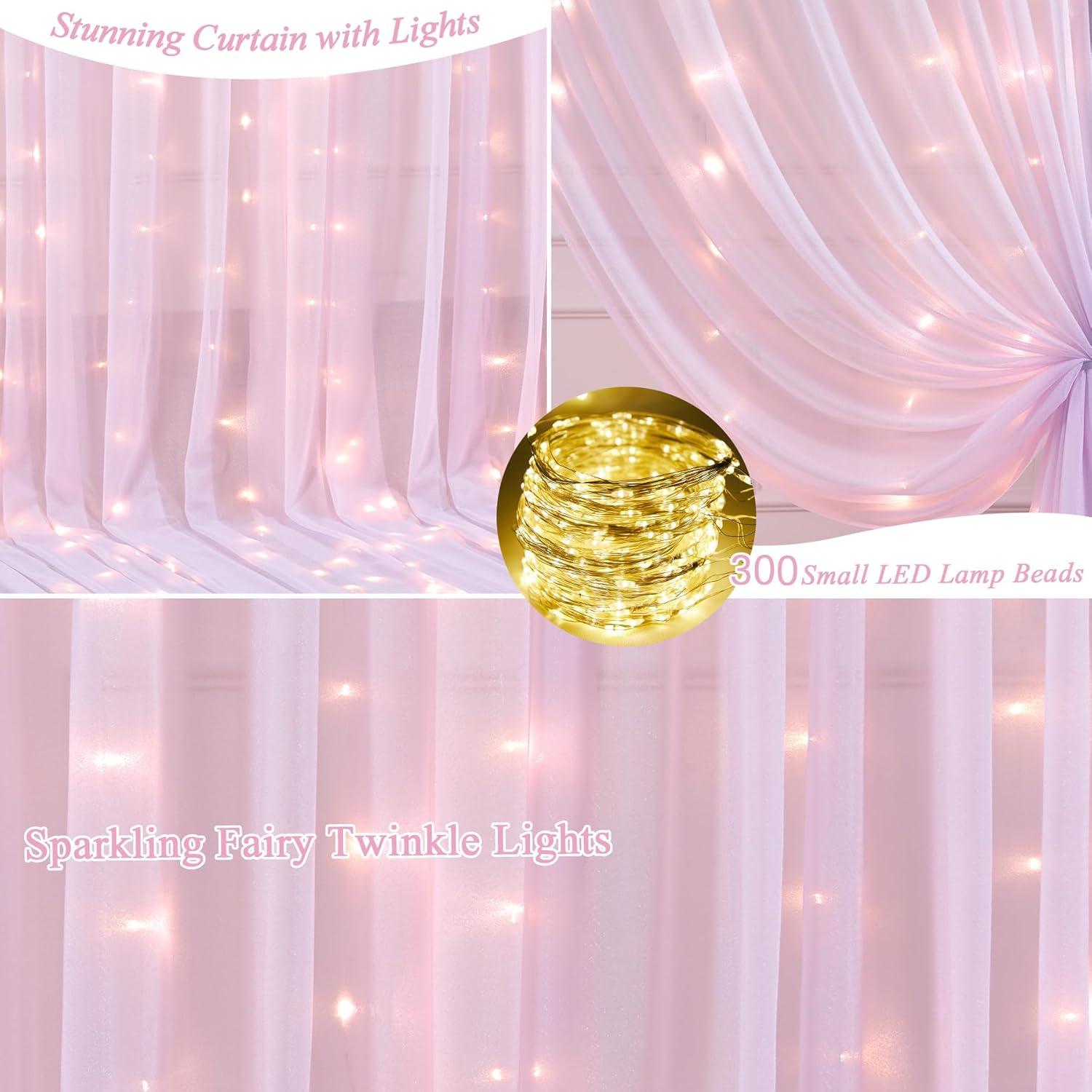 Cortina de Tulle Rosa con Luces Shillance 5x10 pies 2 Paneles