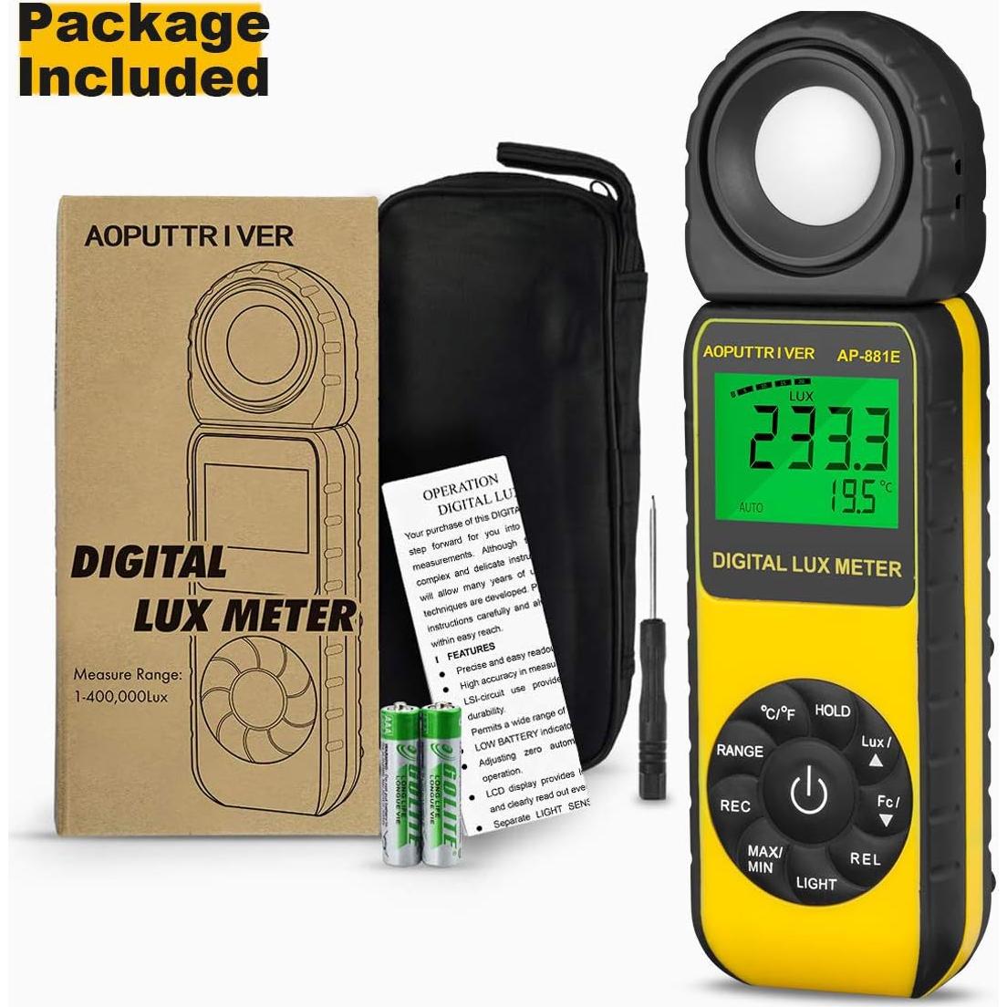 Medidor de Luz Digital AOPUTTRIVER AP-881E 0.01-300,000 Lux