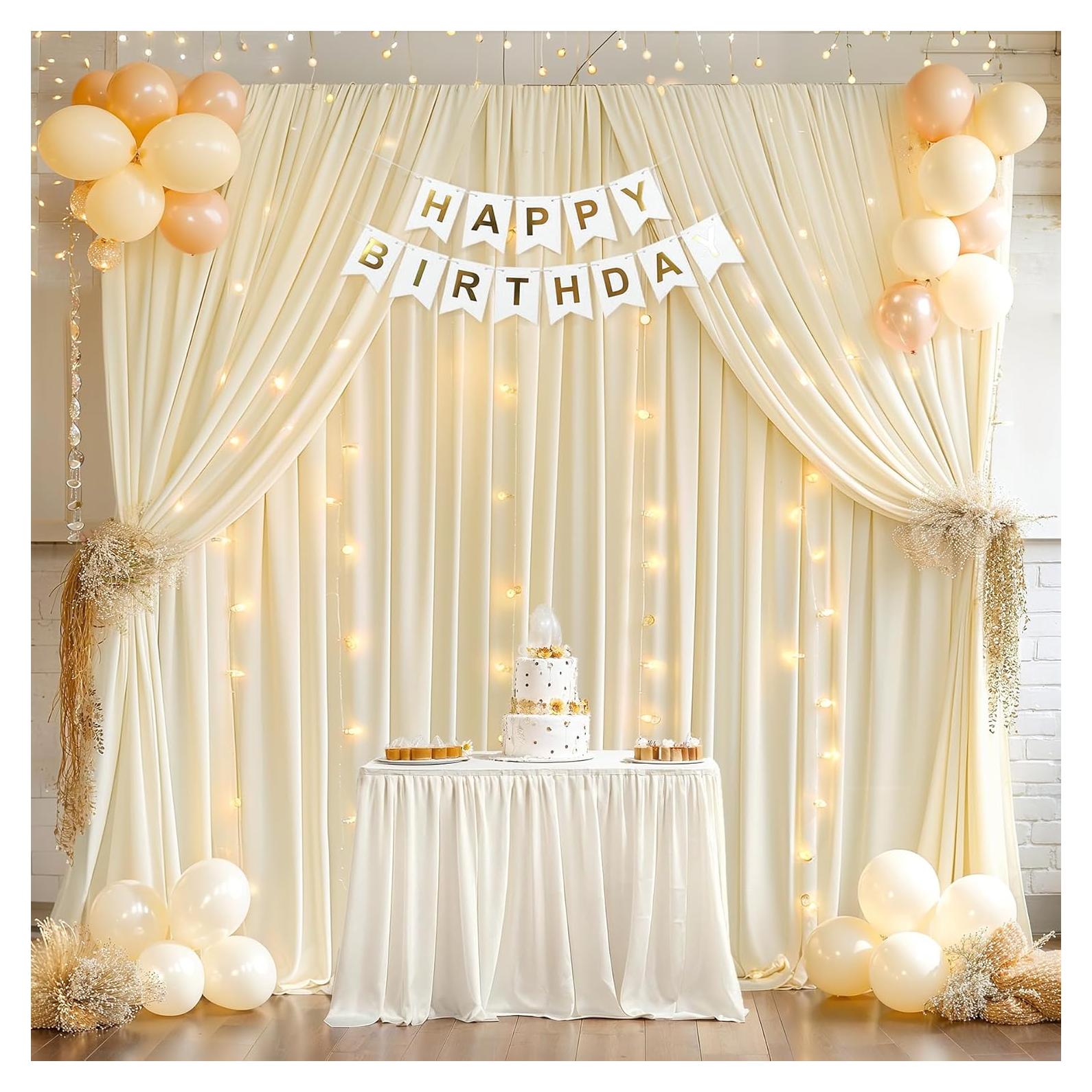 Cortinas de fondo marfil Wish Care 1.52x3.05m con luces LED