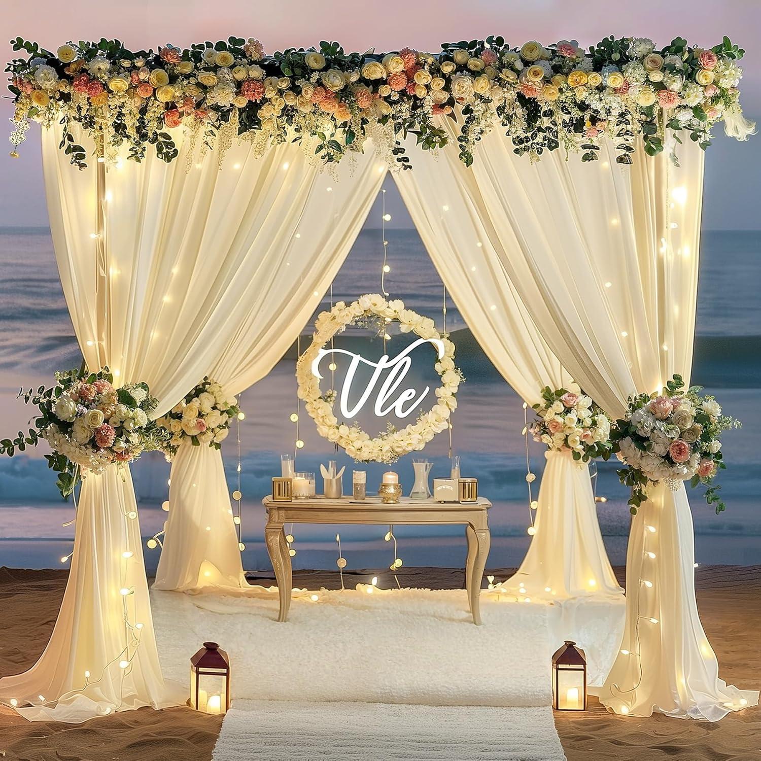 Cortinas de fondo marfil Wish Care 1.52x3.05m con luces LED