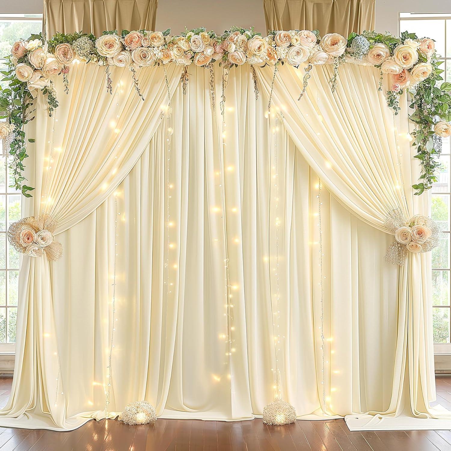 Cortinas de fondo marfil Wish Care 1.52x3.05m con luces LED