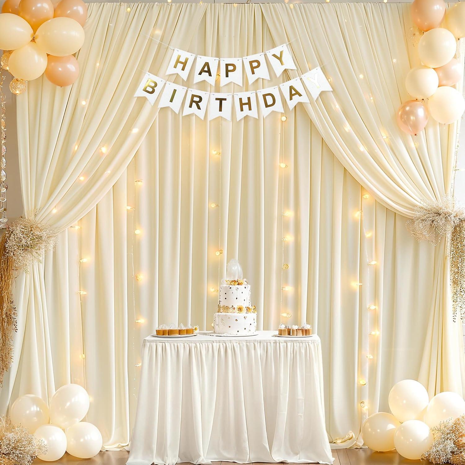 Cortinas de fondo marfil Wish Care 1.52x3.05m con luces LED