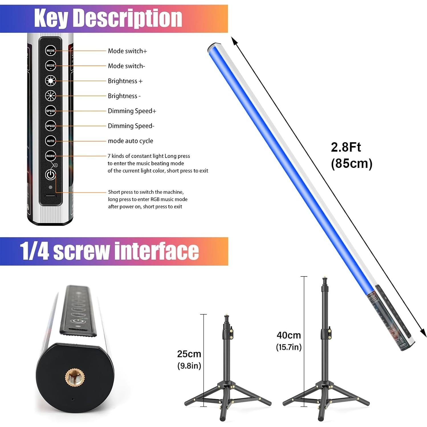 Barra de Luz LED RGB Luxceo 4Pack con Control Remoto 0.86m